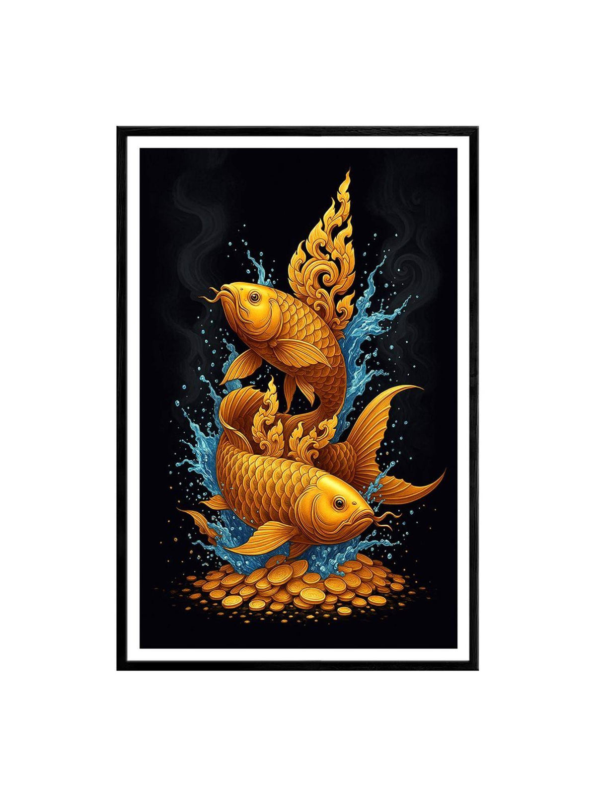 999Store Golden-Black Koi Fish Box Fiber Canvas Frame Painting