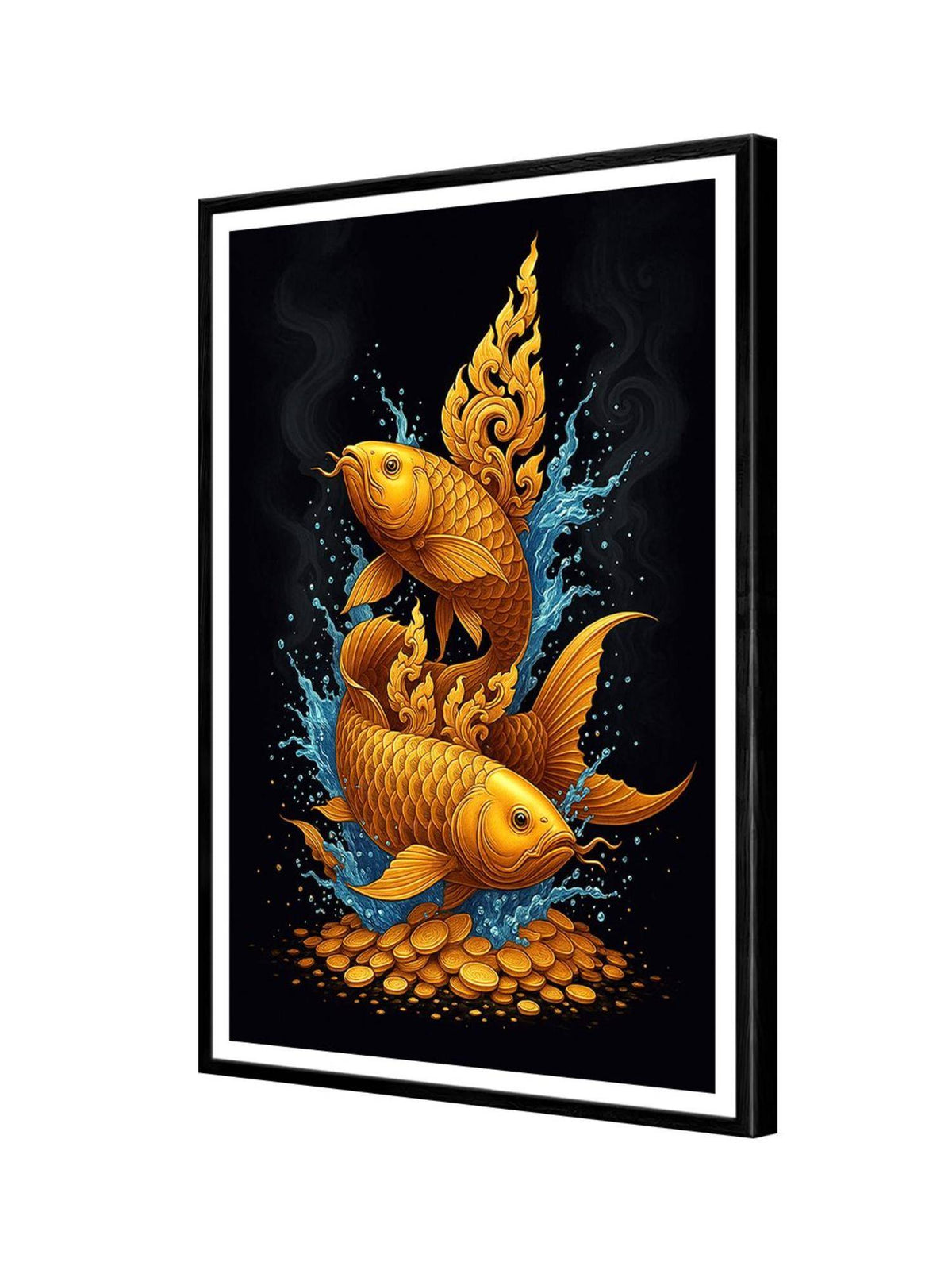 999Store Golden-Black Koi Fish Box Fiber Canvas Frame Painting