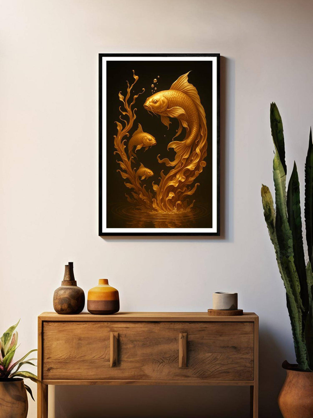 999Store Golden Koi Fish Canvas Painting - Elegant Black Koi Fish