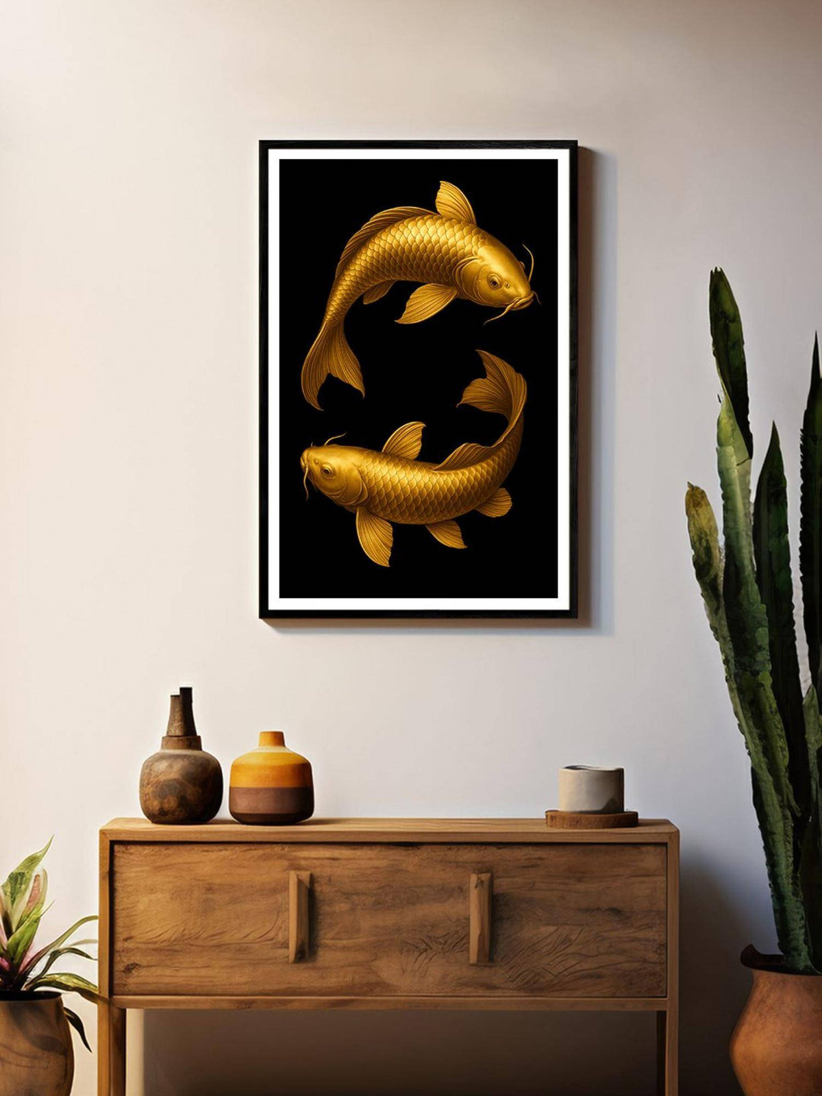 999Store Box Fiber Canvas Twin Golden Koi Fish Painting · One Size