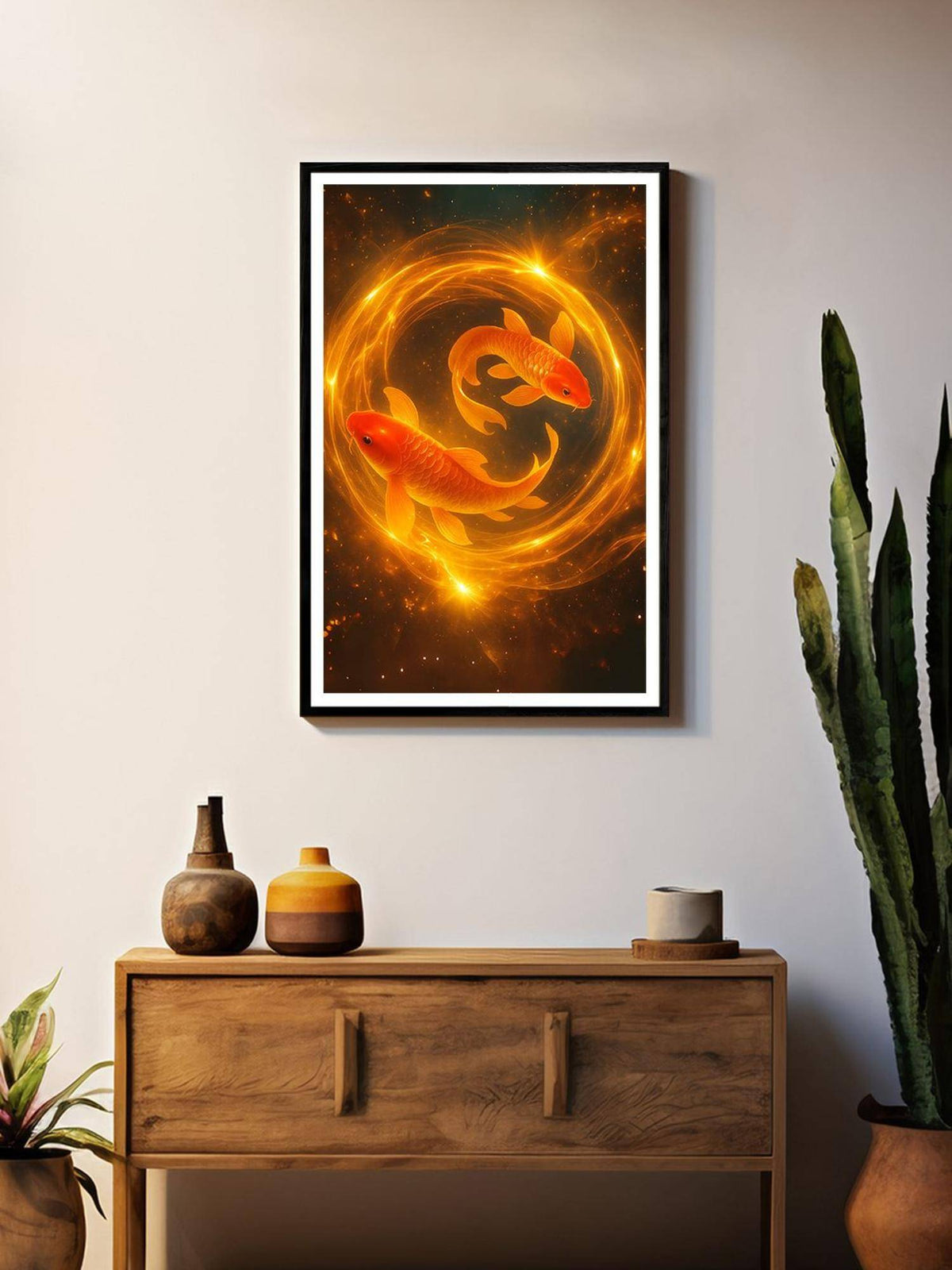 999Store Radiant Koi Fish Duo In Fiery Swirl Painting