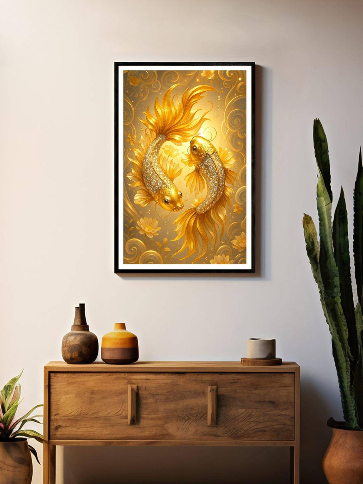 999Store Luxury Golden Koi Fish Diamond Graphic Pattern Painting
