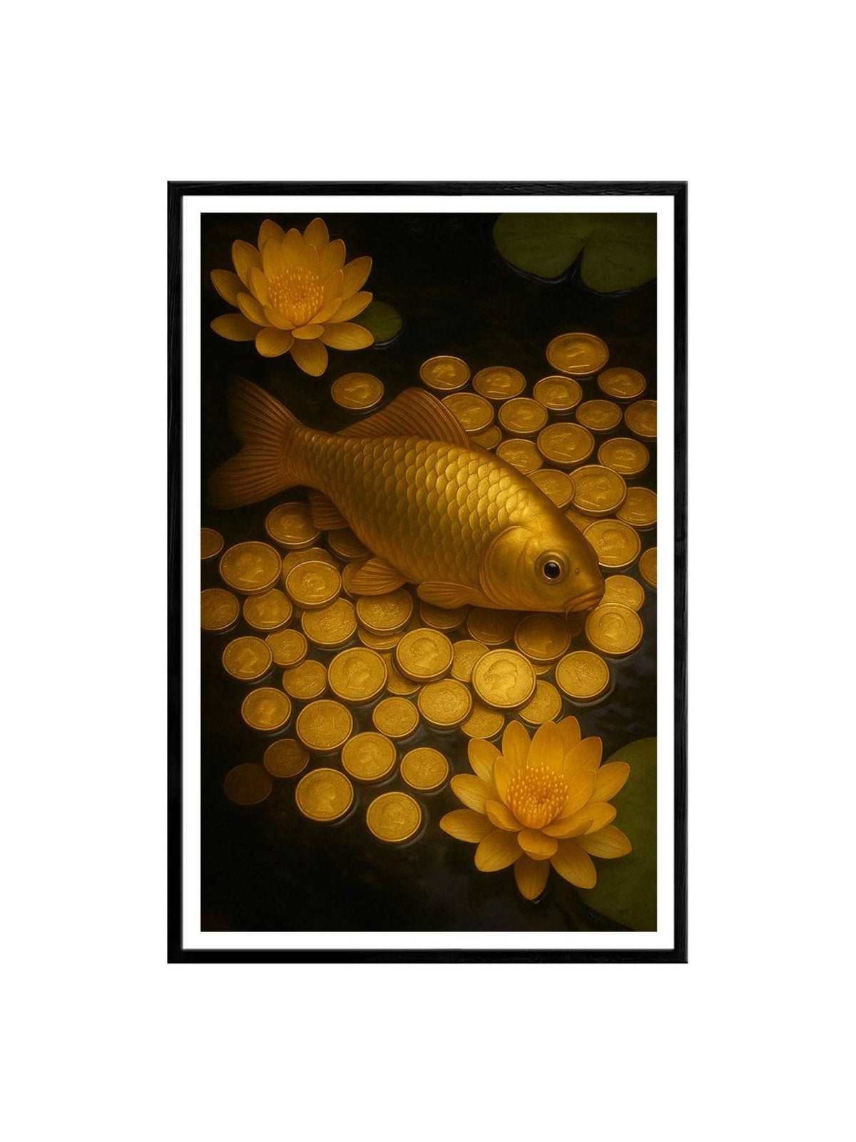 999Store Golden Koi and Coin Pond Canvas Painting
