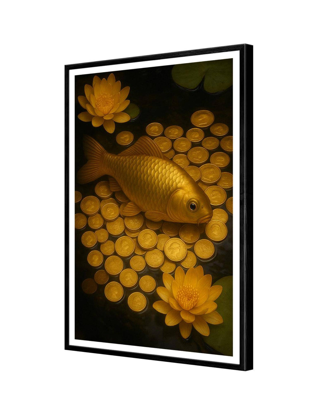 999Store Golden Koi and Coin Pond Canvas Painting