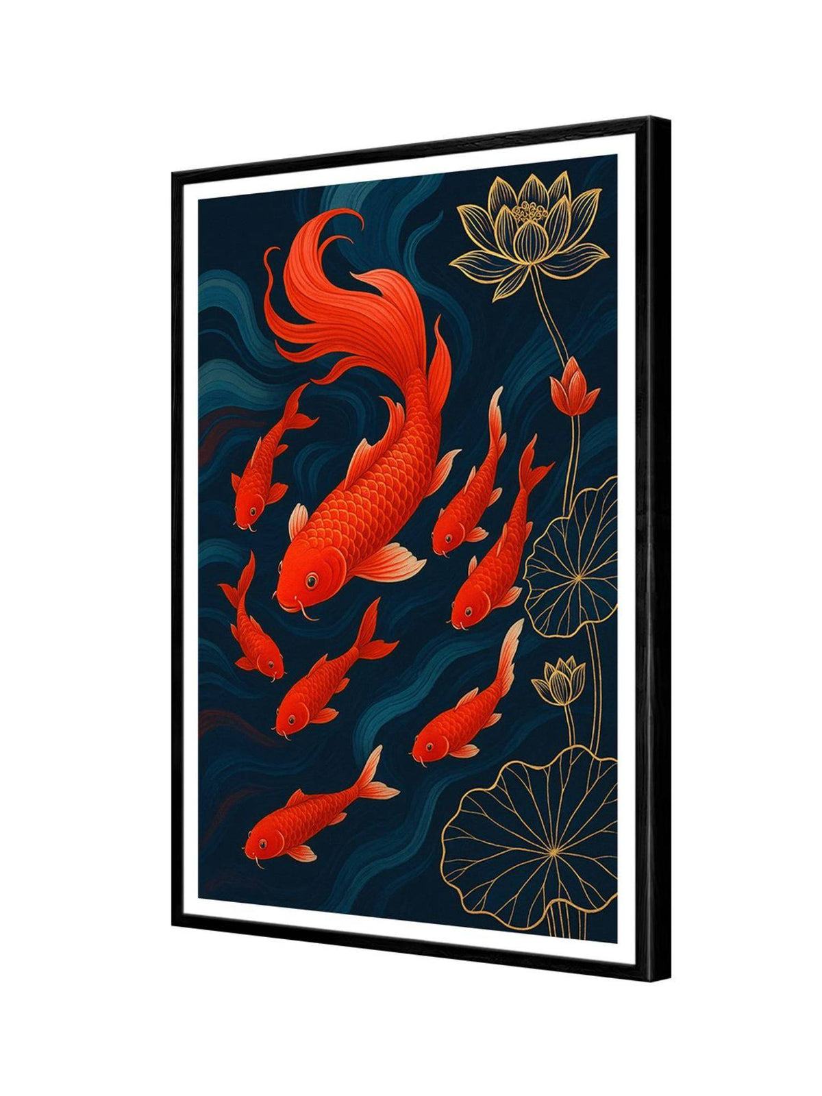 999Store Red Koi Family with Lotus Floral Painting
