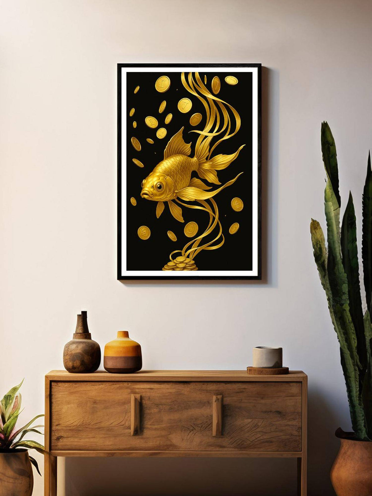 999Store Golden Wealth Koi Fish Box Fiber Canvas Painting