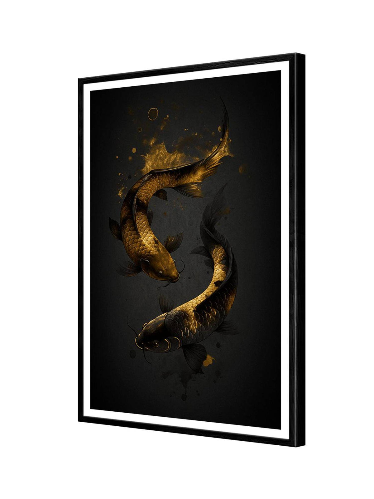999Store Yin Yang Black-Gold Koi Fish Box Fiber Canvas Painting
