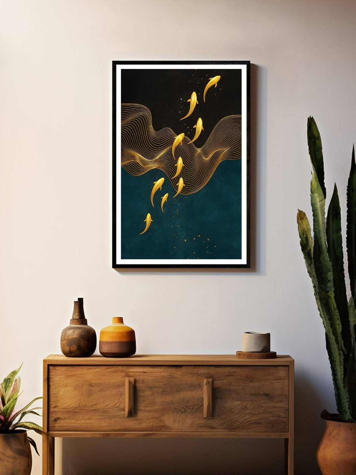 999Store Multi-Color Koi Fish Flowing Waves Box Fiber Canvas Painting