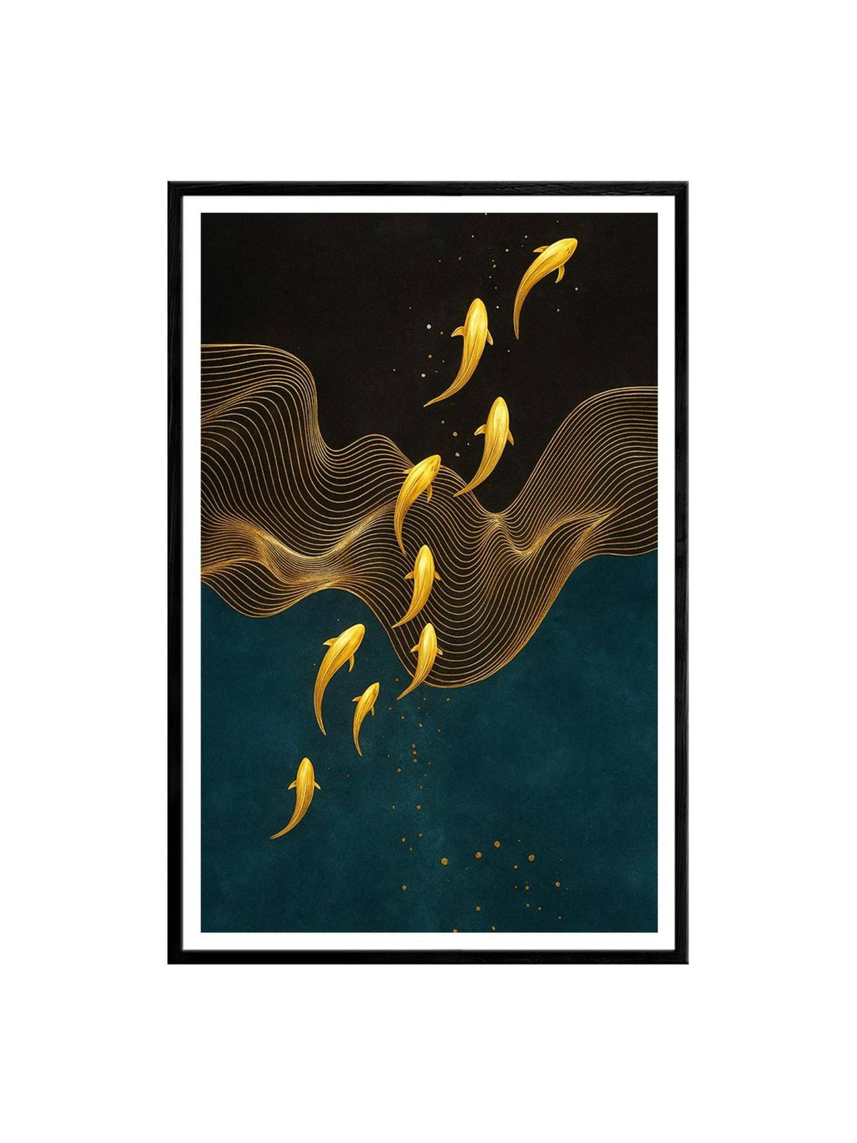 999Store Multi-Color Koi Fish Flowing Waves Box Fiber Canvas Painting
