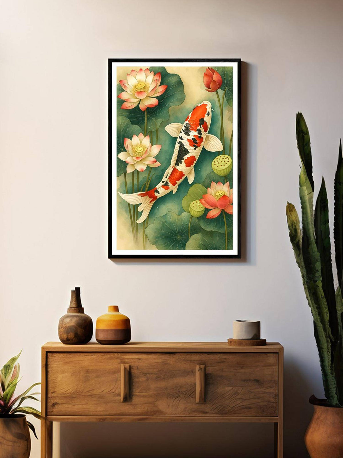999Store Multi-Color Koi Fish with Lotus Flowers Box Fiber Canvas Painting