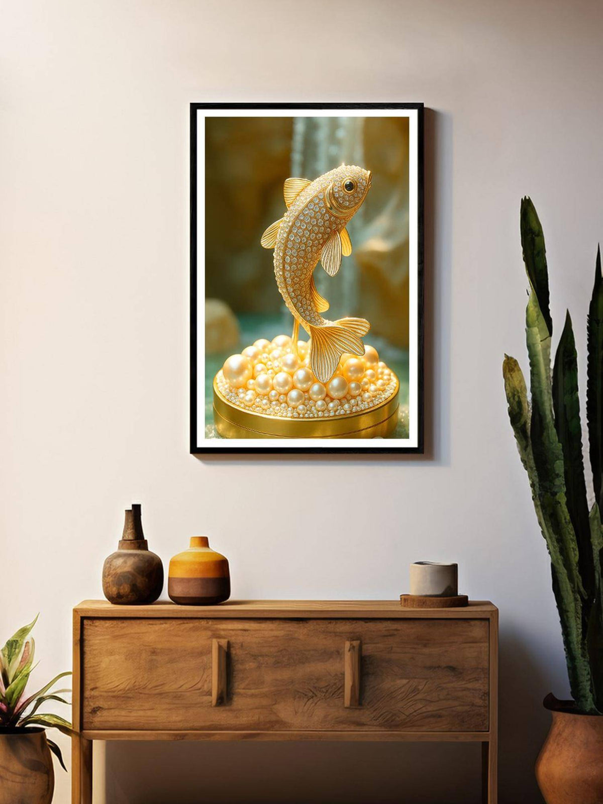 999Store Golden Diamond Koi Fish Statue Art Box Fiber Canvas Painting