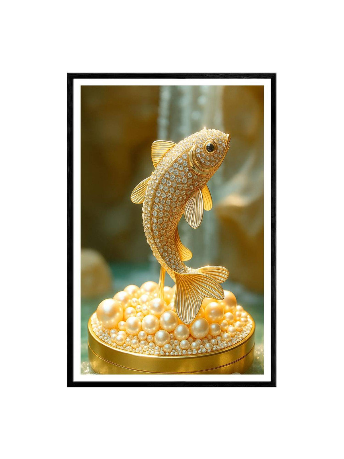 999Store Golden Diamond Koi Fish Statue Art Box Fiber Canvas Painting