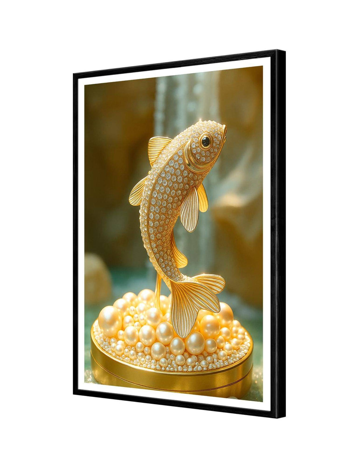999Store Golden Diamond Koi Fish Statue Art Box Fiber Canvas Painting