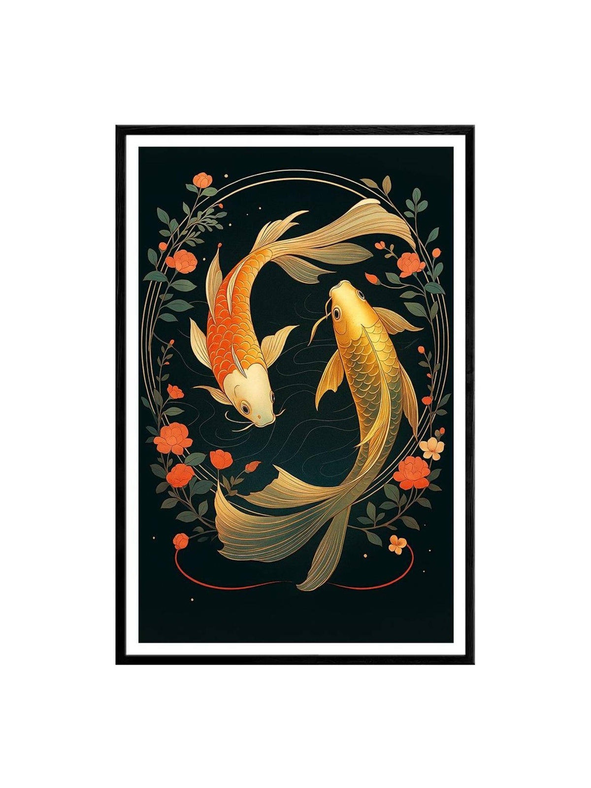 999Store Yin Yang Multi-Color Koi Fish Floral Box Fiber Canvas Painting · One Size