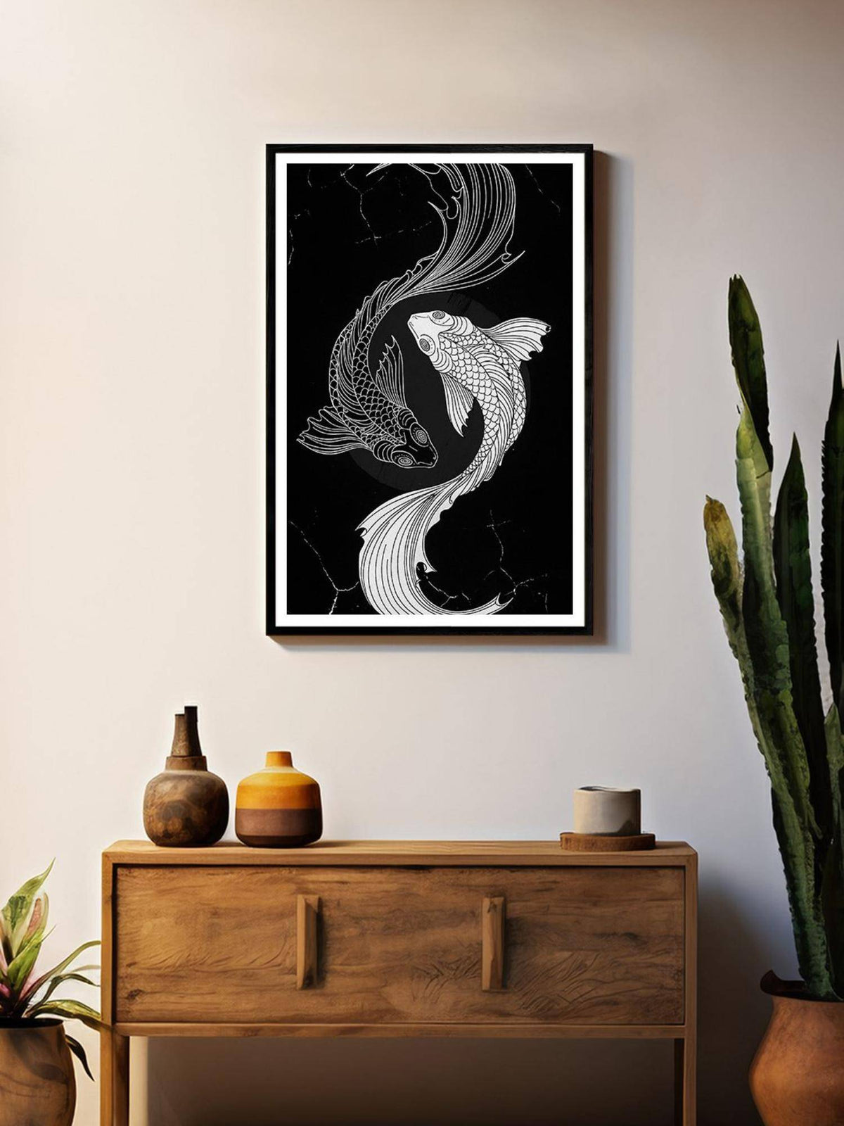 999Store Black and White Koi Fish Box Fiber Canvas Painting