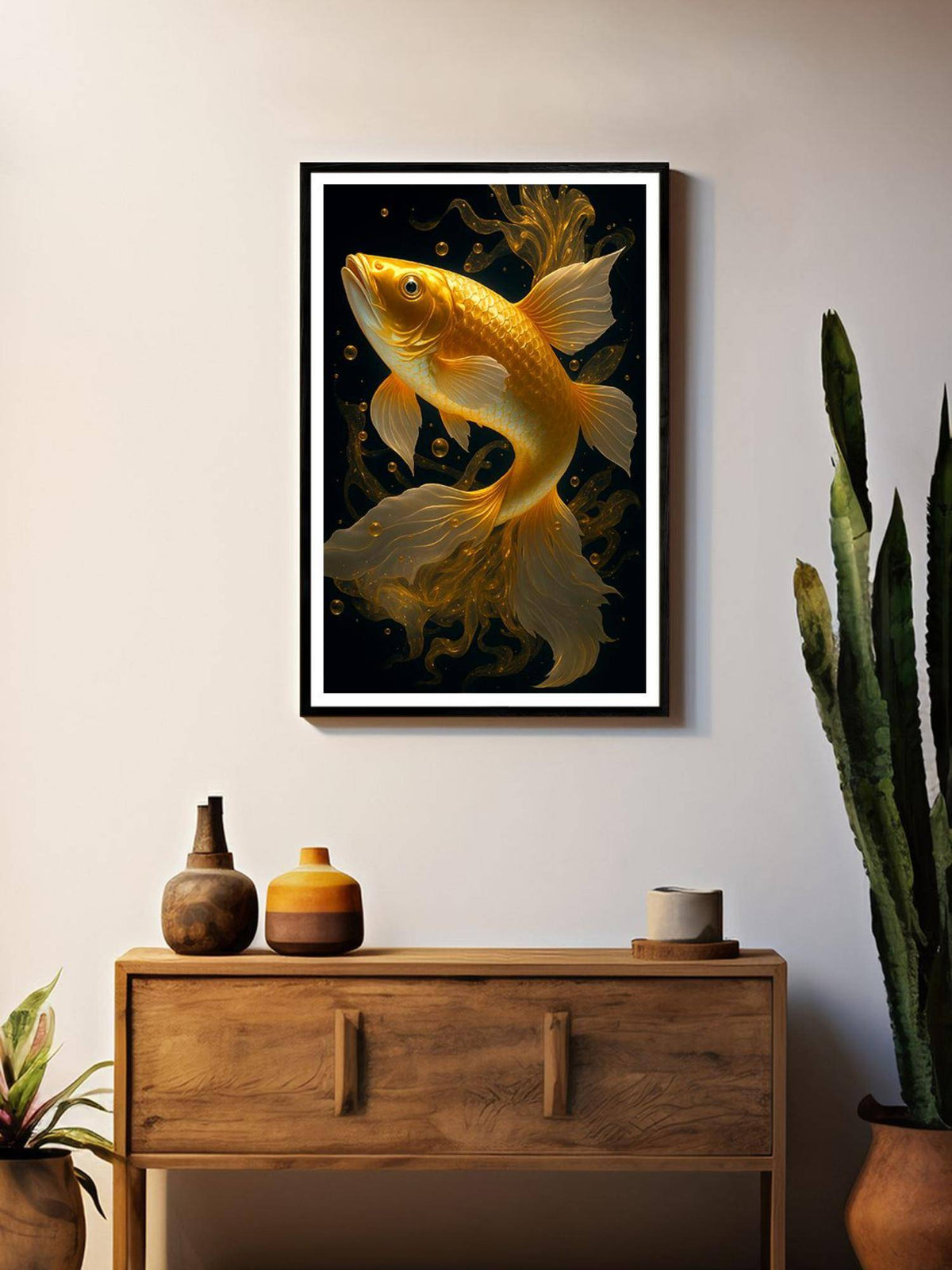 999Store Golden Betta Fish Fantasy Box Fiber Canvas Painting