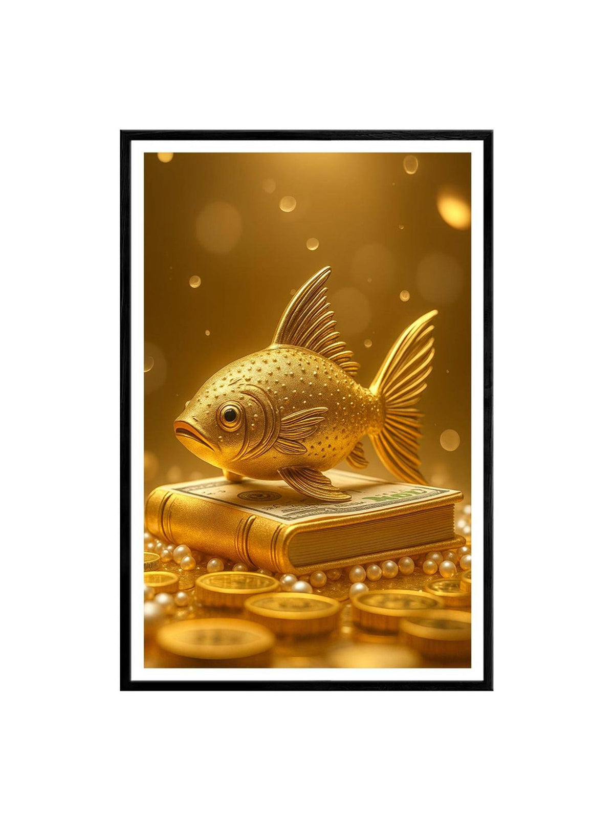 999Store Golden Fish with Coins Canvas Painting