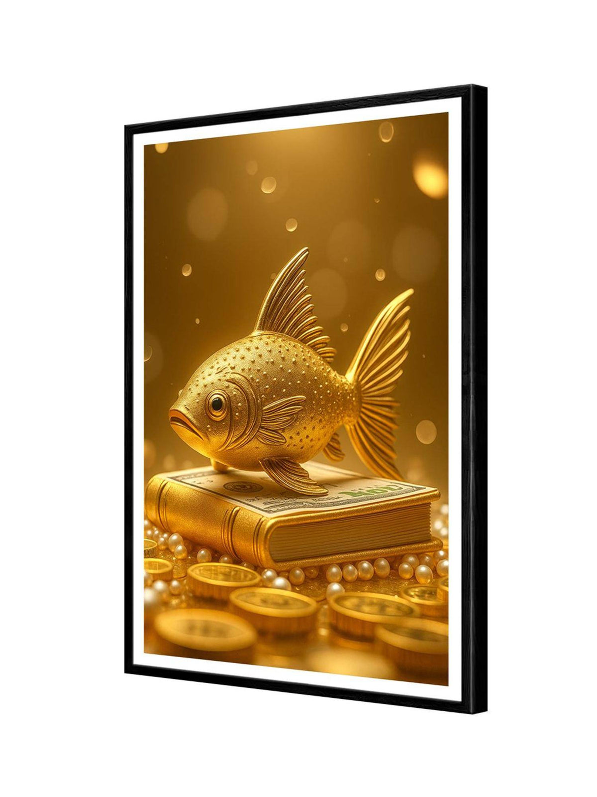 999Store Golden Fish with Coins Canvas Painting