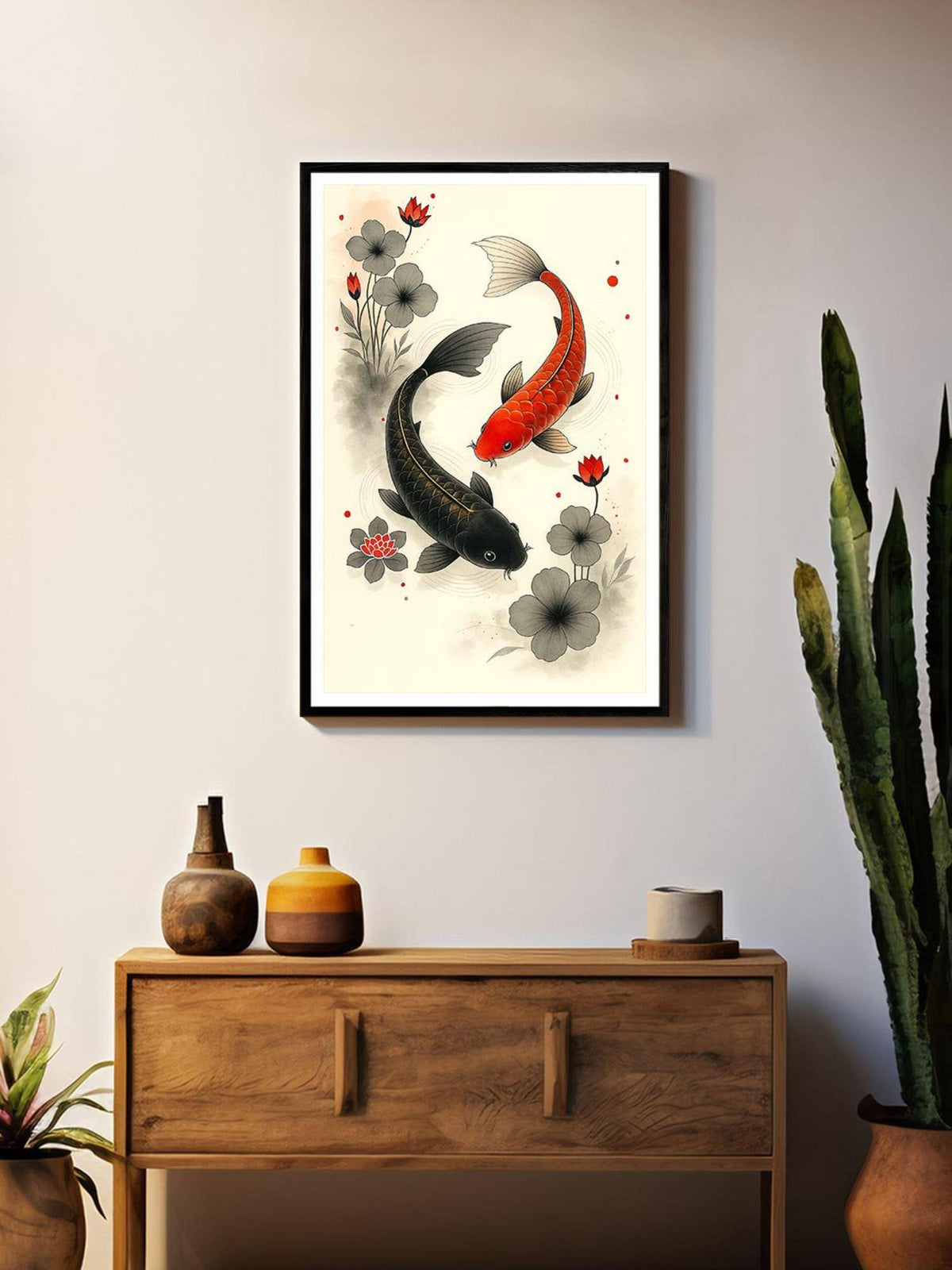 999Store Yin Yang Koi Fish-Floral Canvas Art Painting