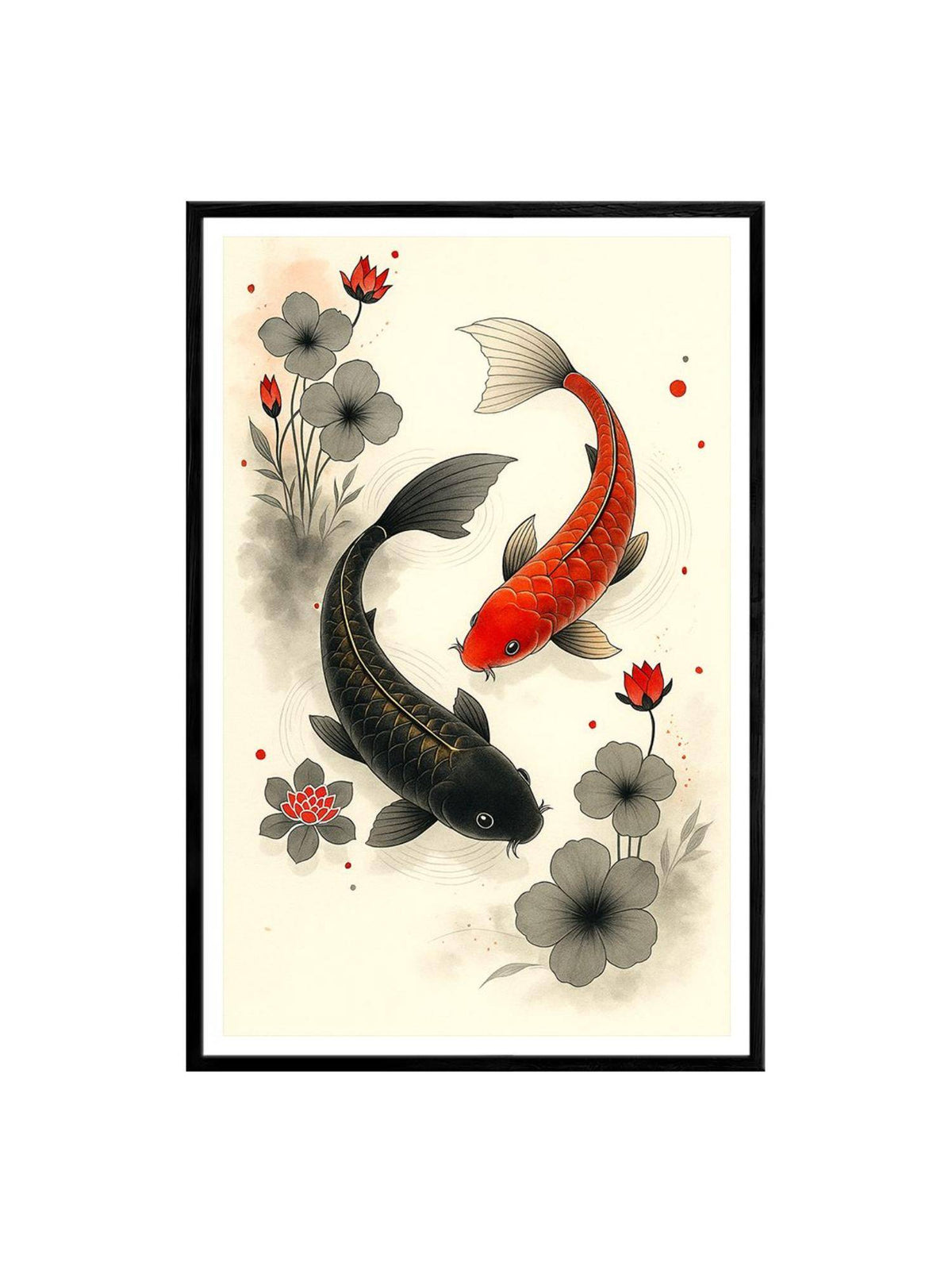 999Store Yin Yang Koi Fish-Floral Canvas Art Painting · One Size