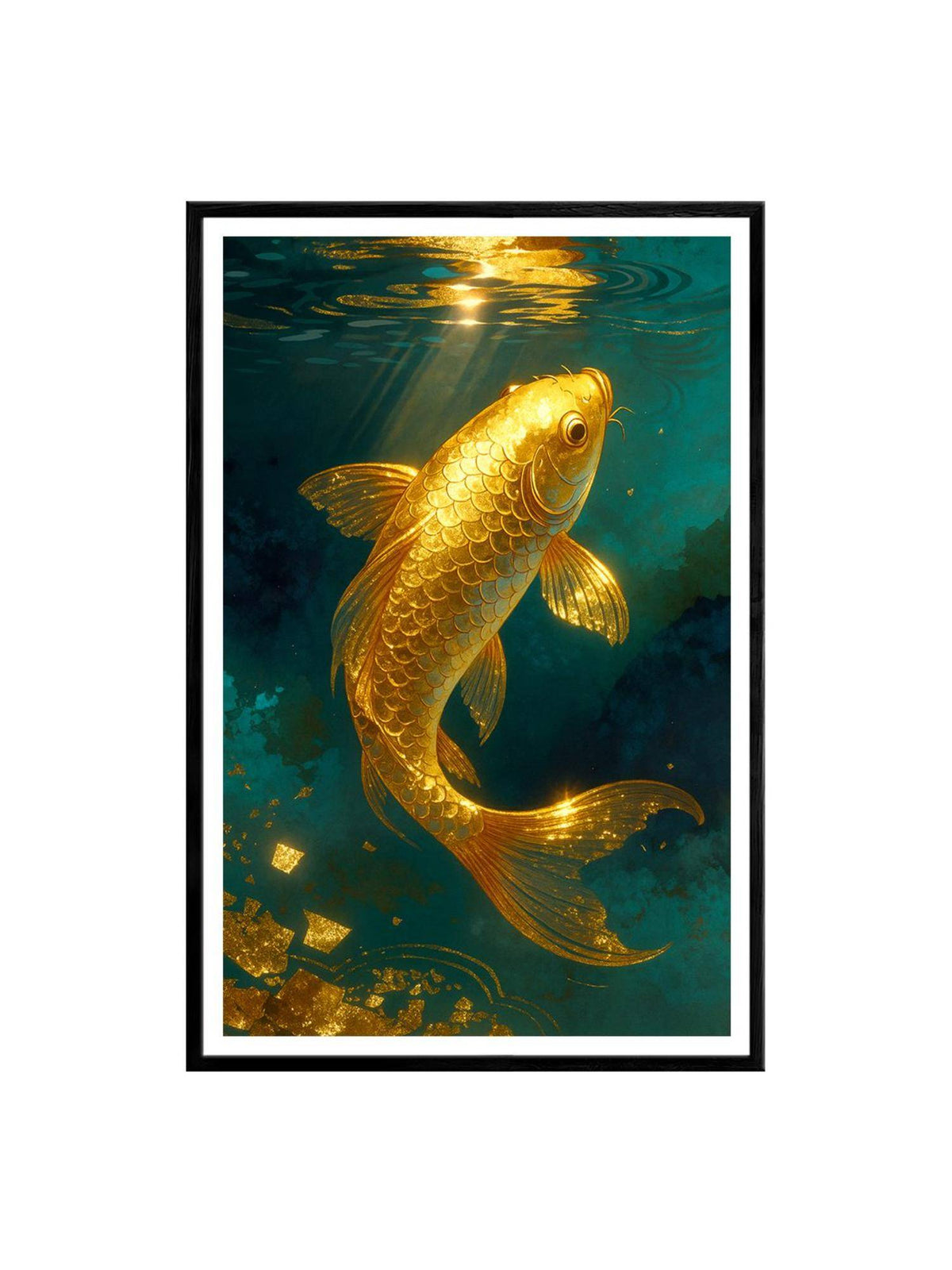 999Store Golden Koi Fish Teal Waters Canvas Painting