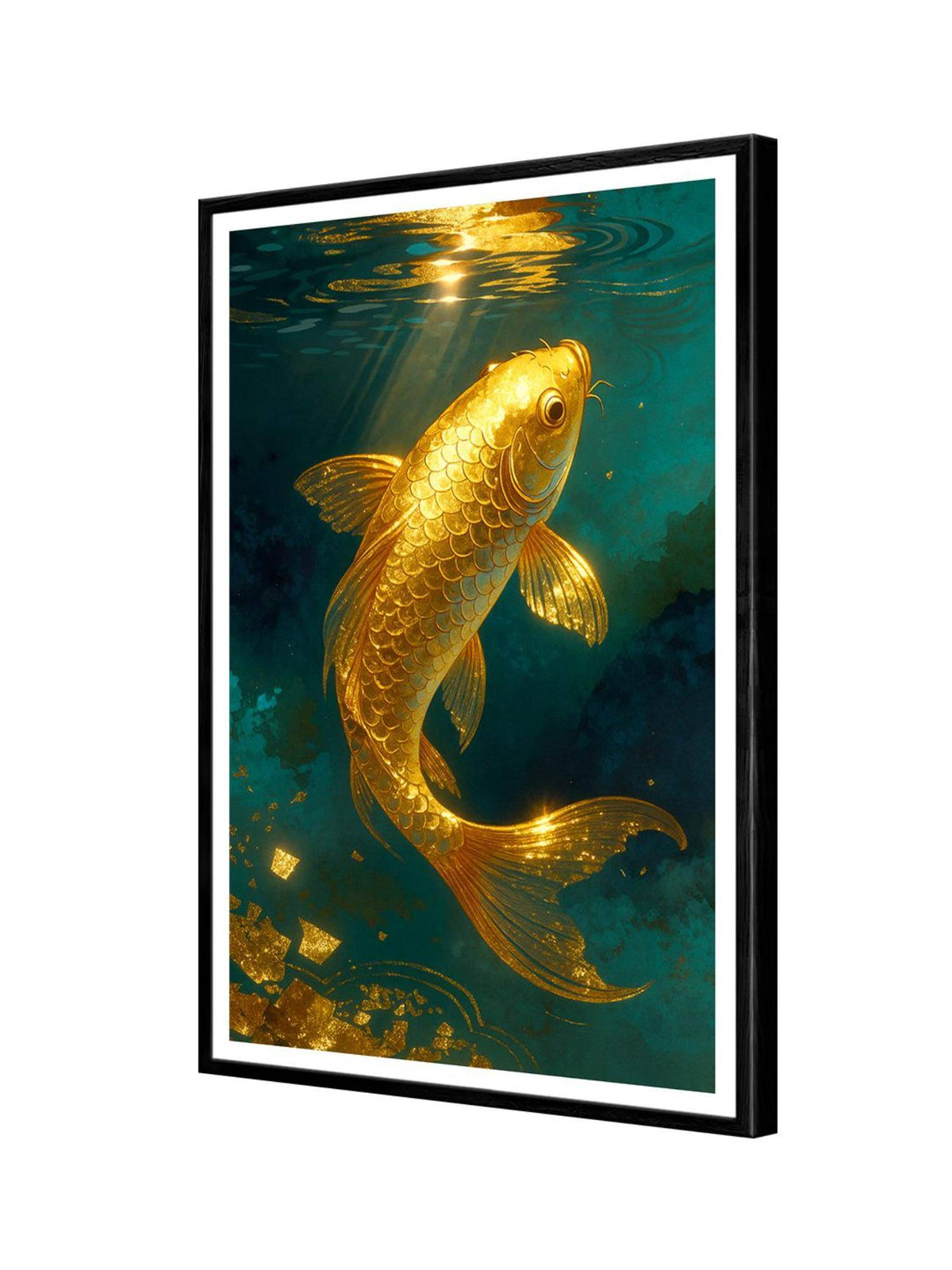 999Store Golden Koi Fish Teal Waters Canvas Painting