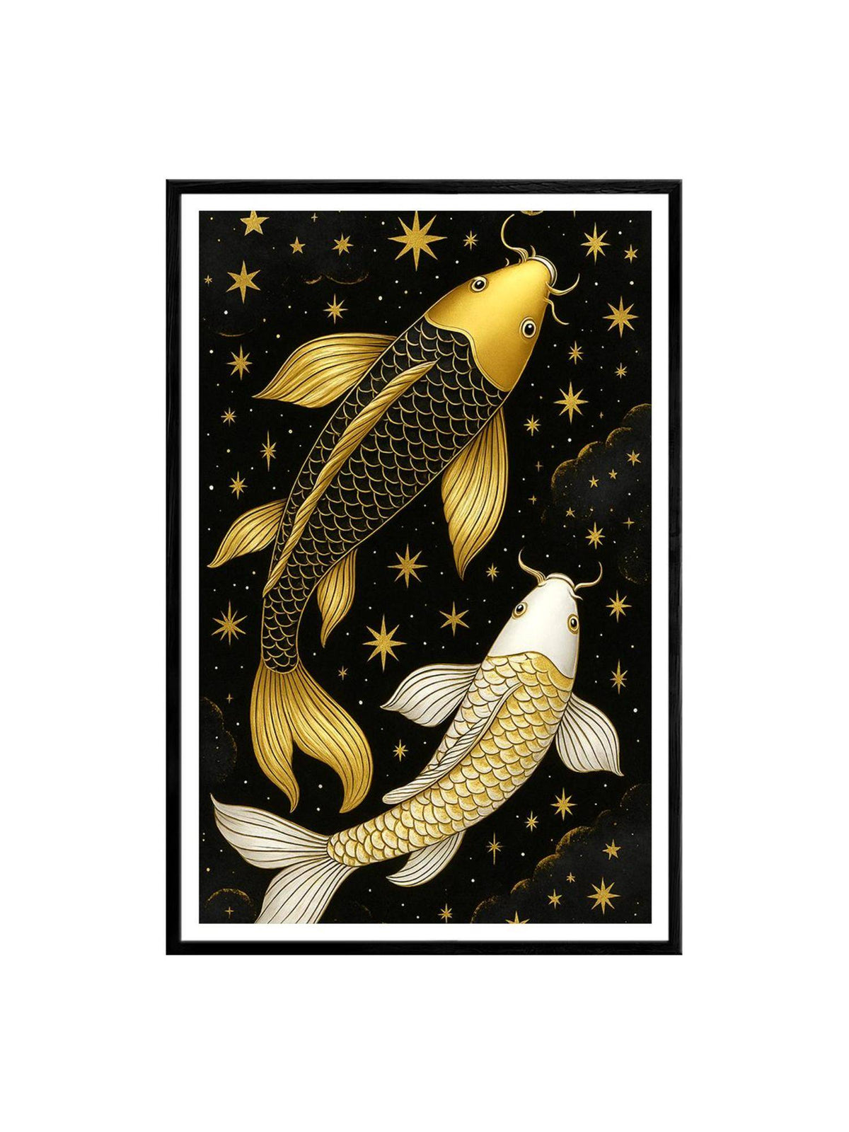 999Store Celestial Gold and White Koi Fish Canvas Painting