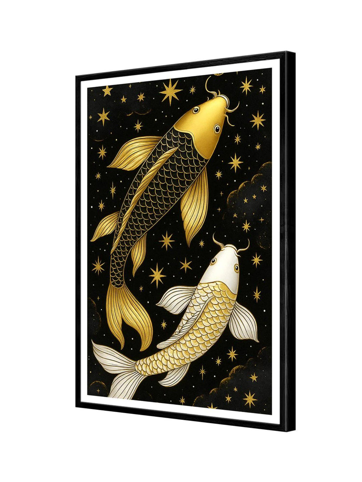 999Store Celestial Gold and White Koi Fish Canvas Painting