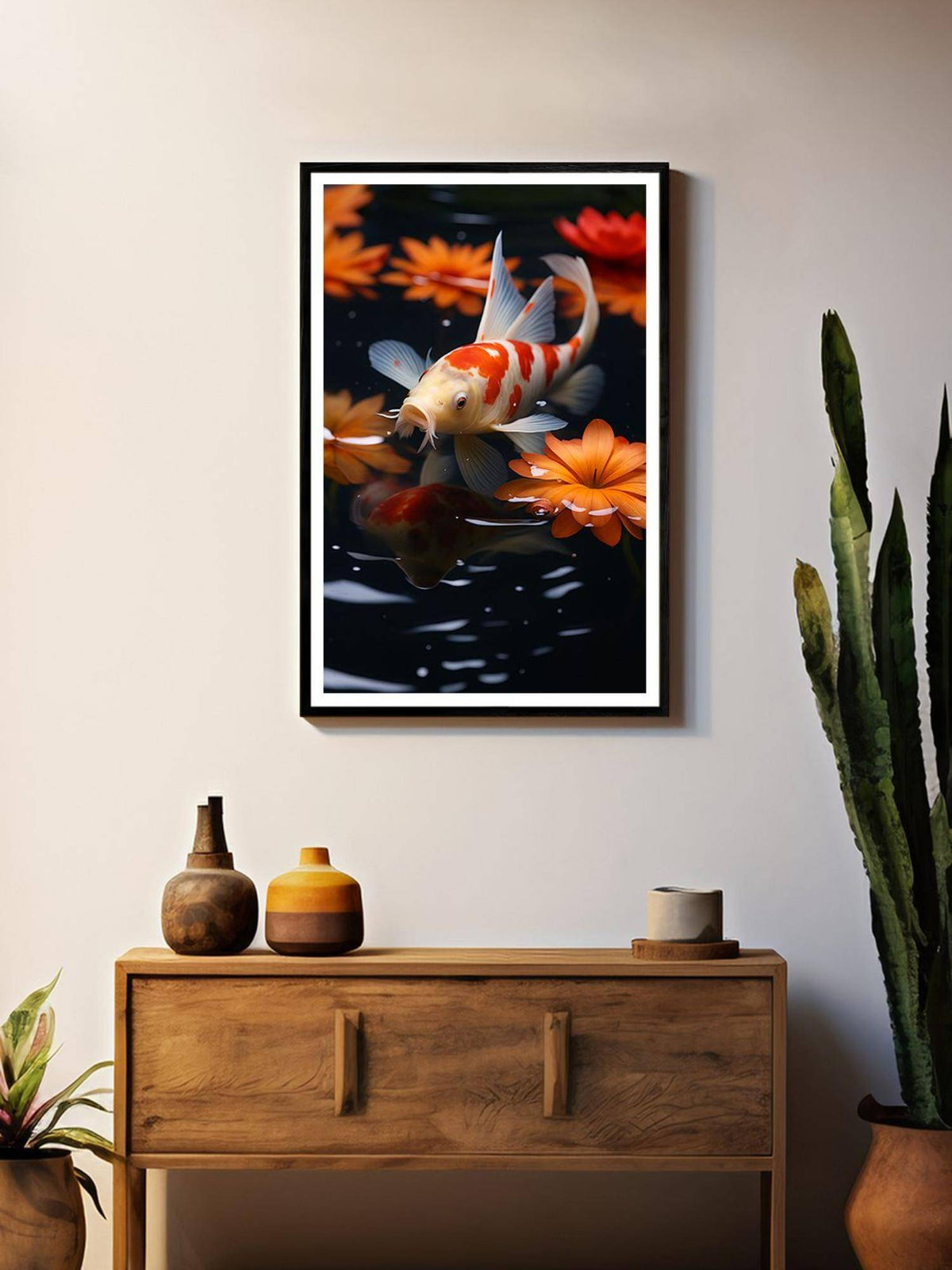 999Store Realistic Koi Fish with Lotus Flowers Painting