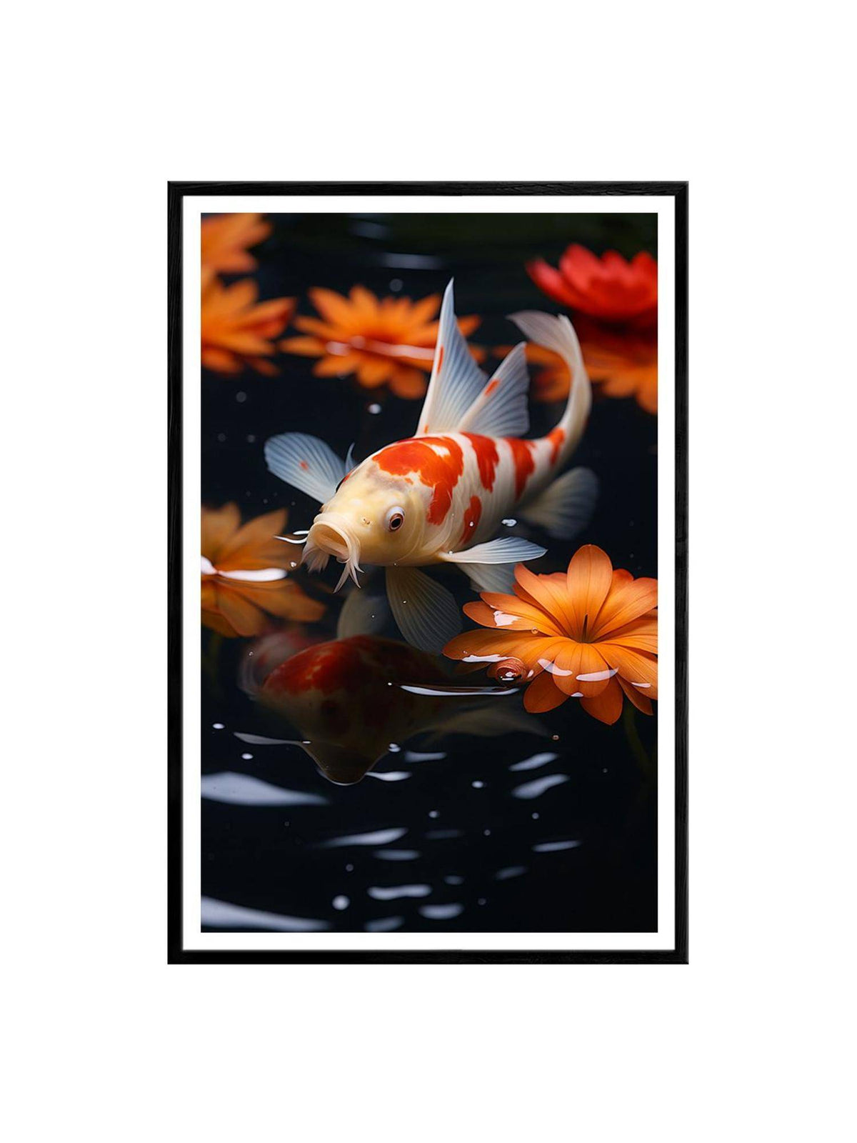 999Store Realistic Koi Fish with Lotus Flowers Painting