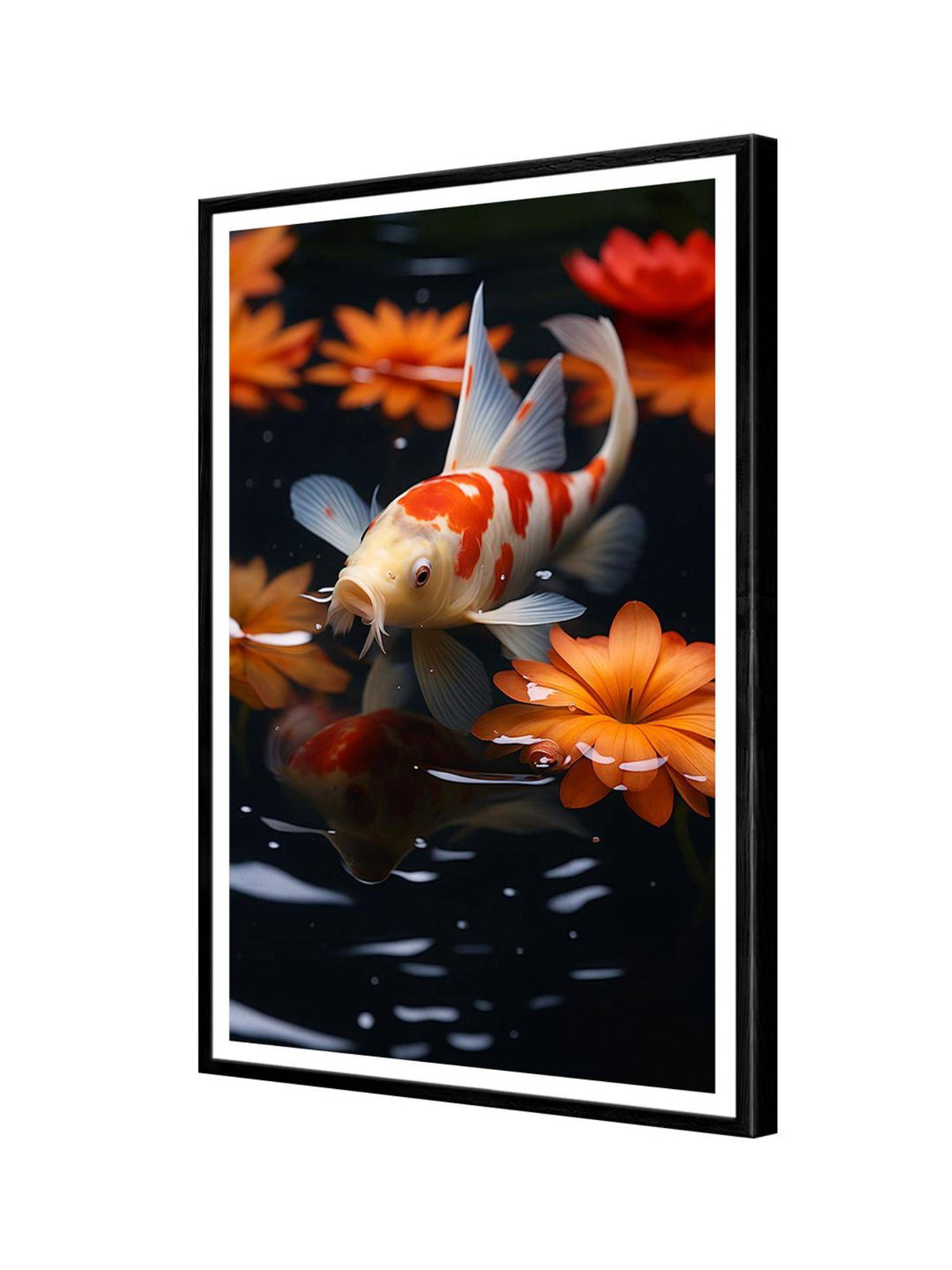 999Store Realistic Koi Fish with Lotus Flowers Painting