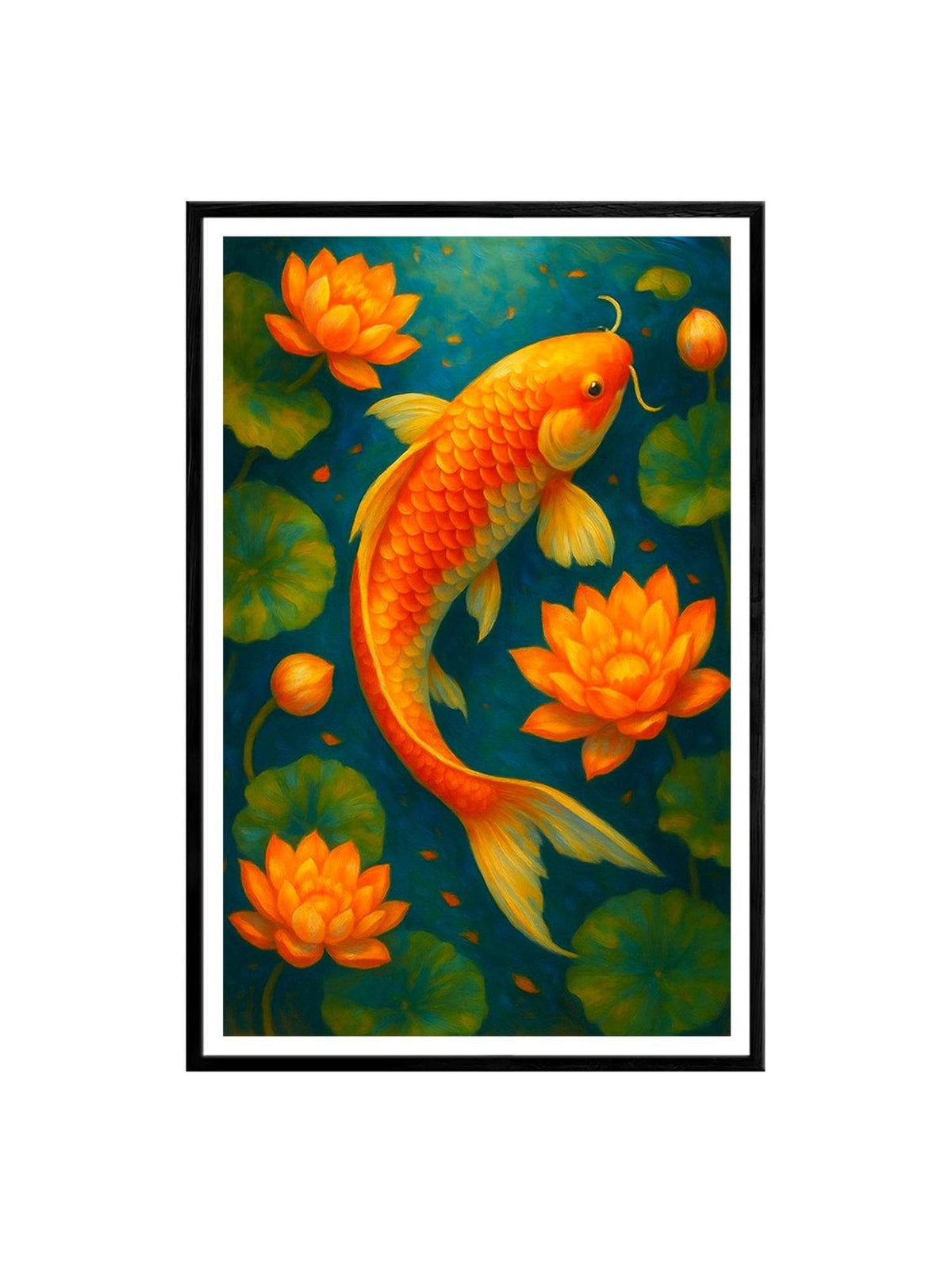 999Store Multi-Color Koi Fish with Lotus Flowers Box Fiber Canvas Painting
