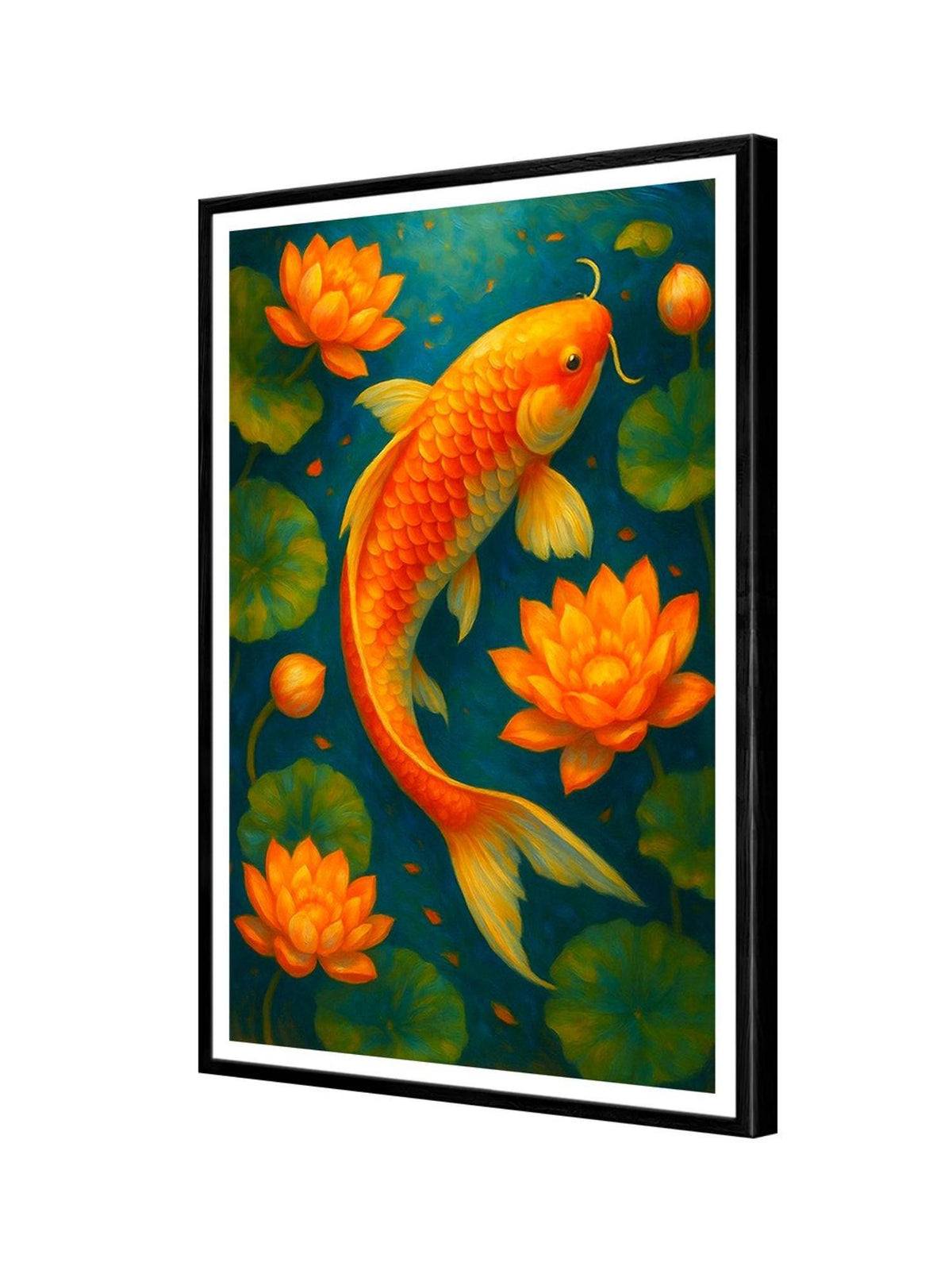 999Store Multi-Color Koi Fish with Lotus Flowers Box Fiber Canvas Painting