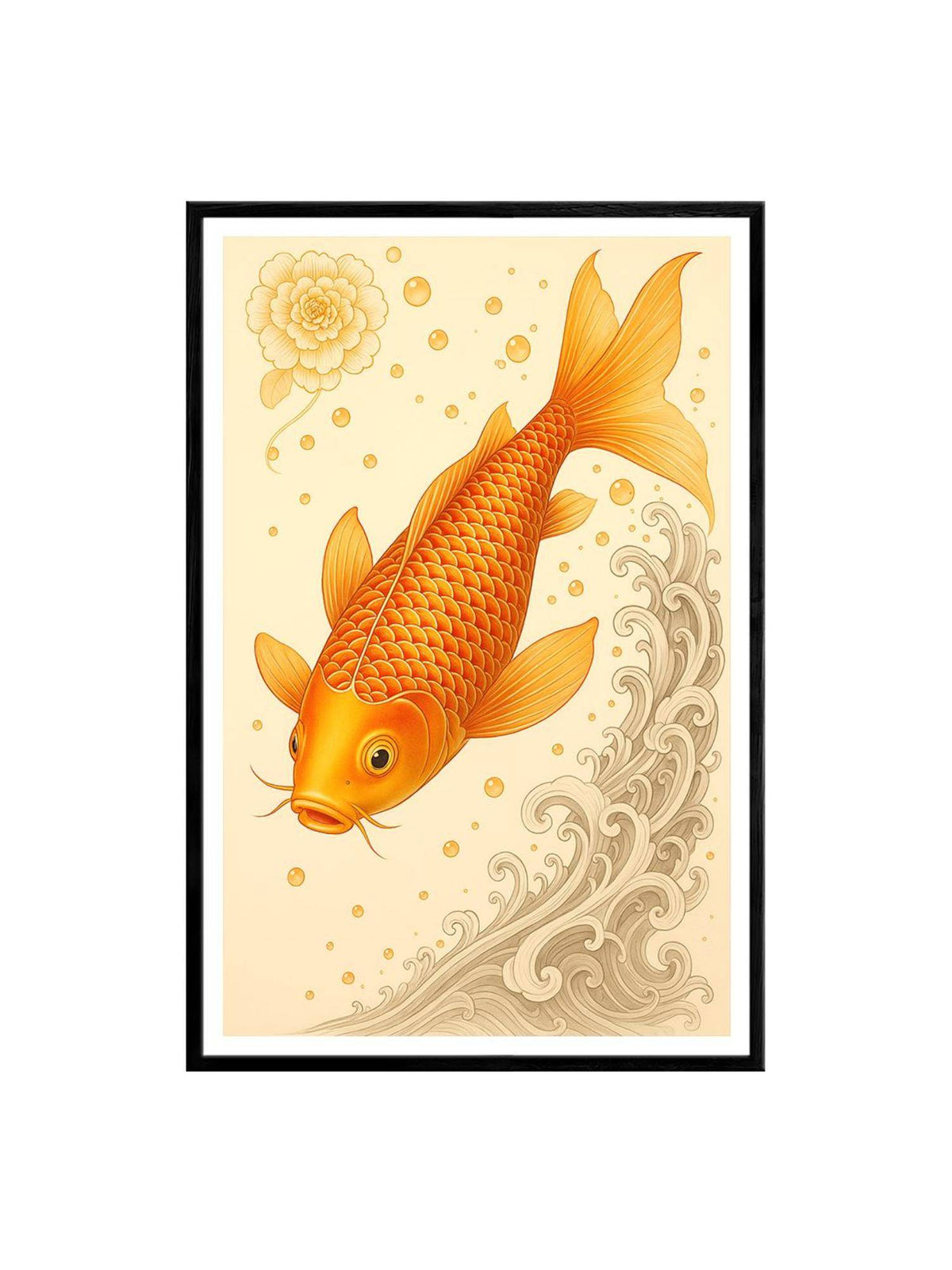 999Store Golden Koi with Waves Canvas Box Fiber Frame Painting