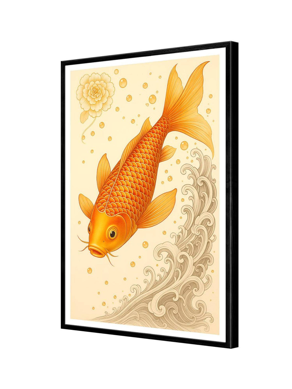 999Store Golden Koi with Waves Canvas Box Fiber Frame Painting