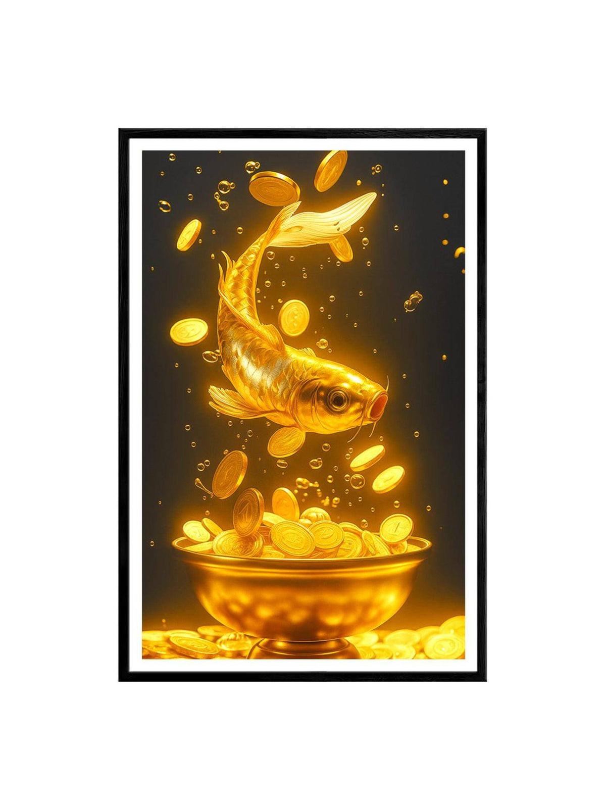 999Store Golden Koi and Coin Splash Canvas Box Fiber Frame Painting