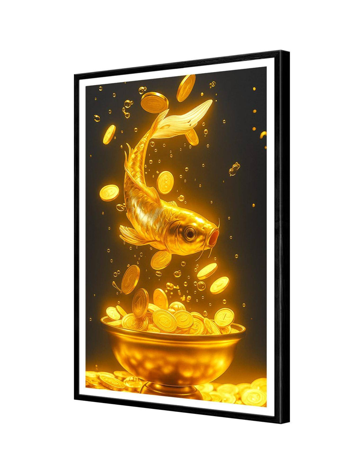 999Store Golden Koi and Coin Splash Canvas Box Fiber Frame Painting