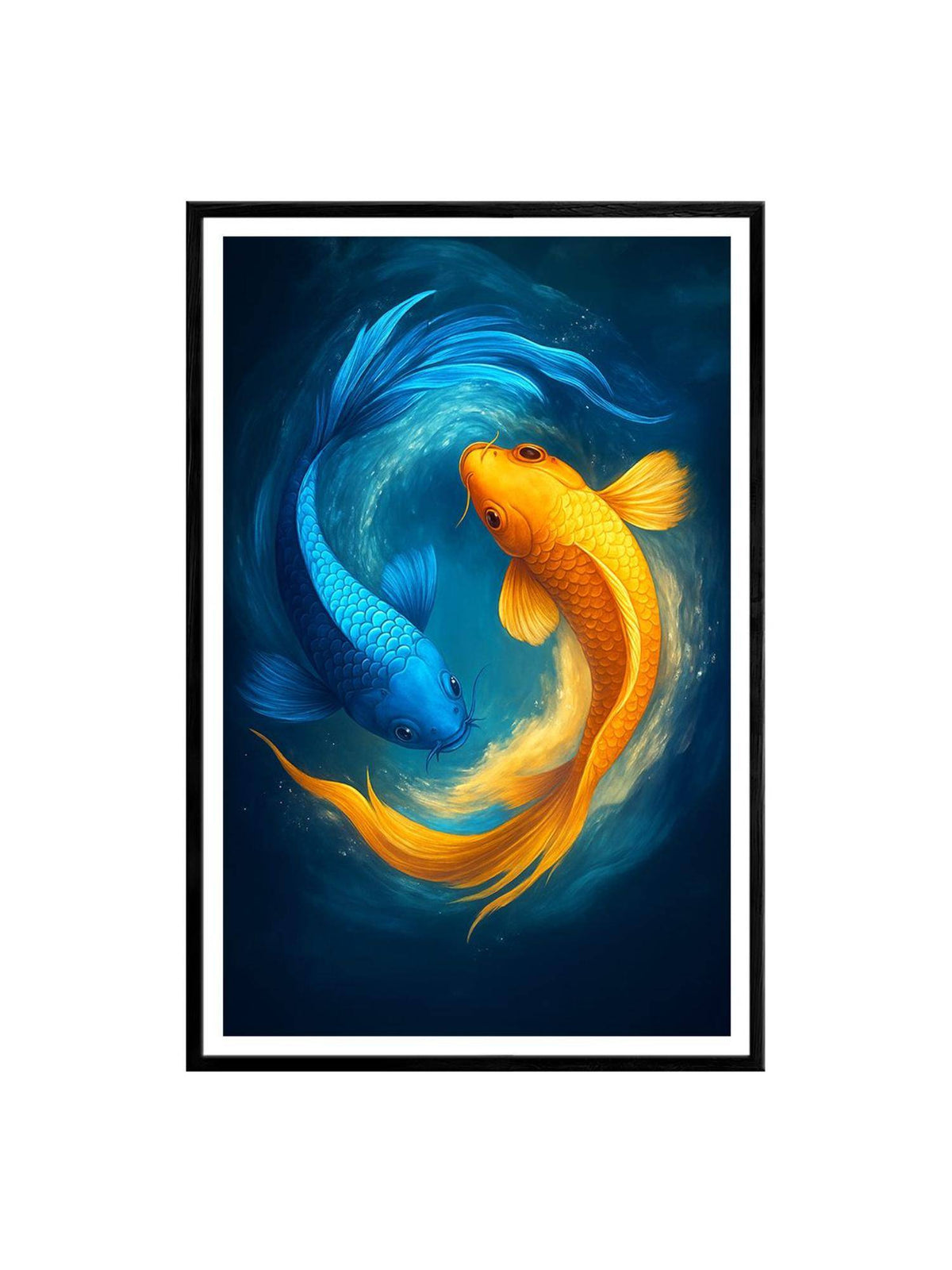 999Store Blue and Gold Yin Yang Koi In Ocean Swirl Painting · One Size