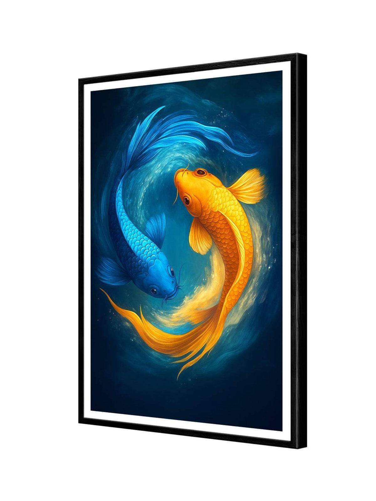 999Store Blue and Gold Yin Yang Koi In Ocean Swirl Painting
