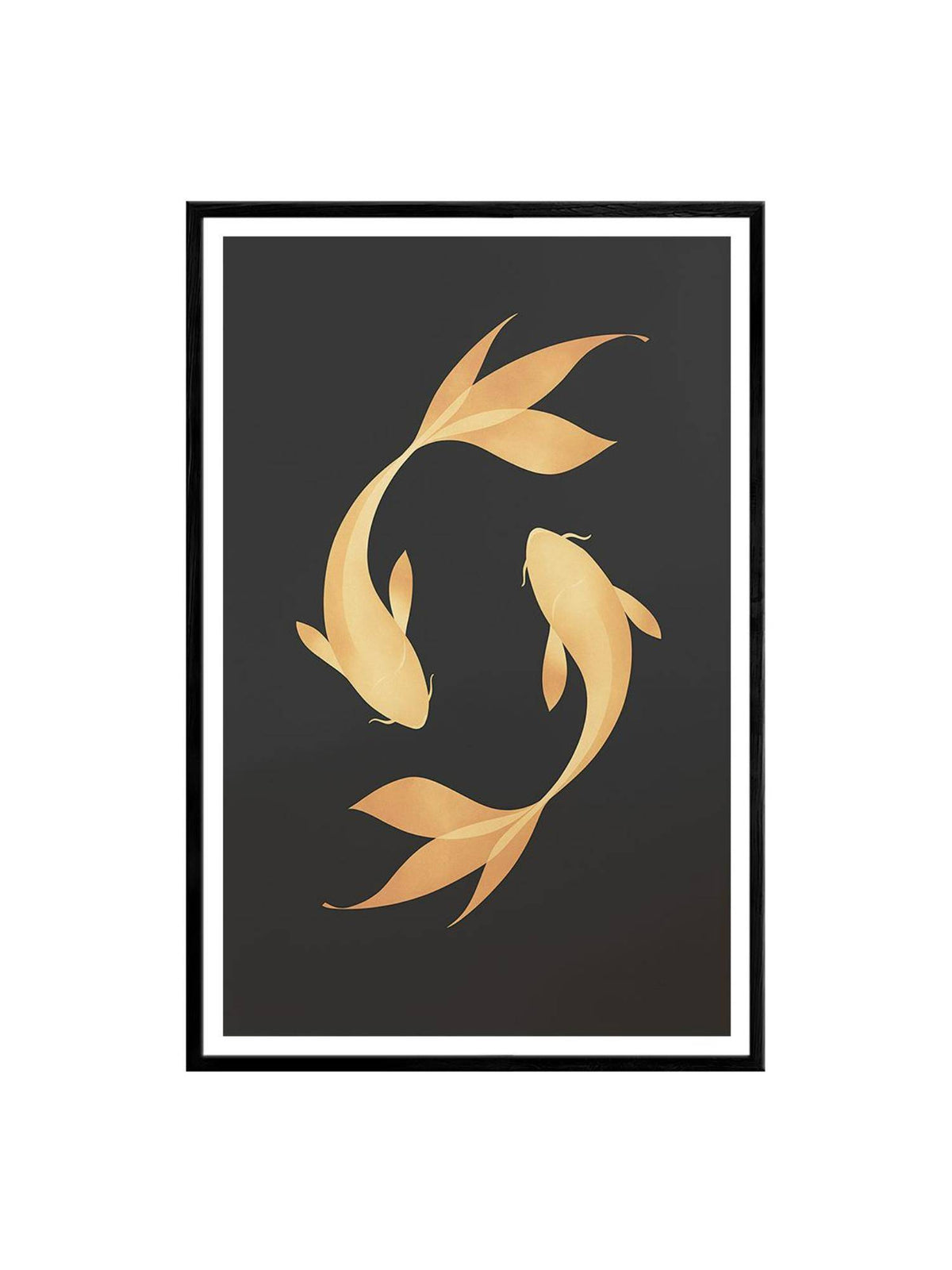 999Store Minimalist Gold Koi On Black Canvas Painting