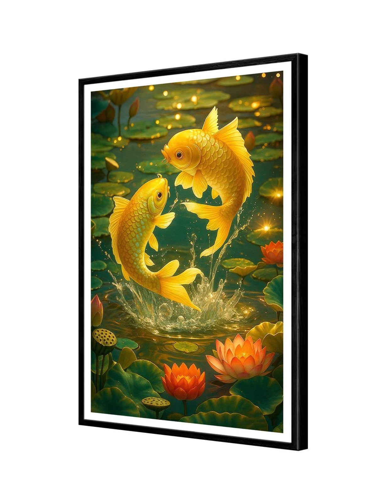 999Store Multi-Color Koi Jumping Lotus Floral Pond Painting