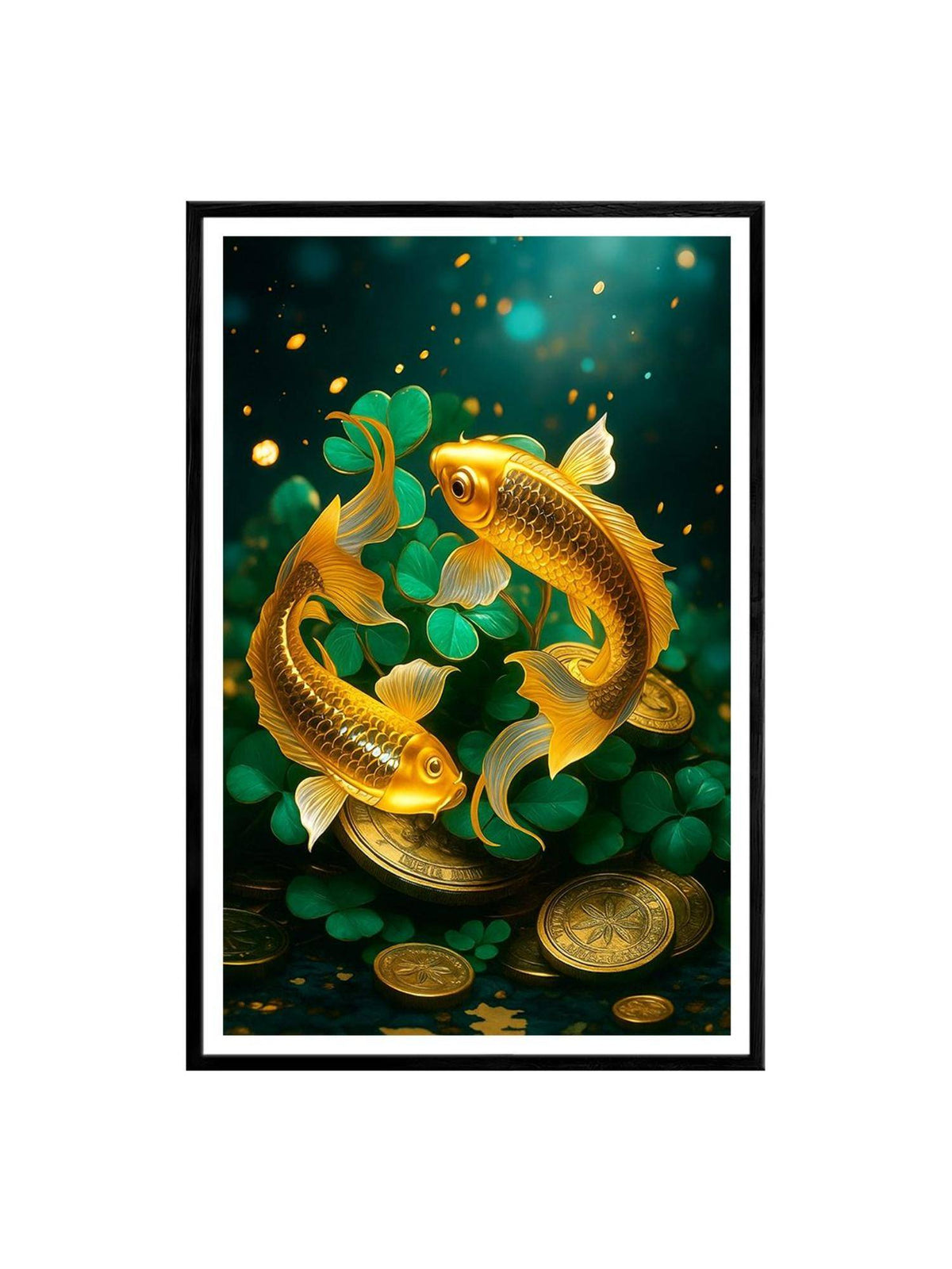 999Store Multi-Color Koi Fish with Lucky Coins and Clover Painting