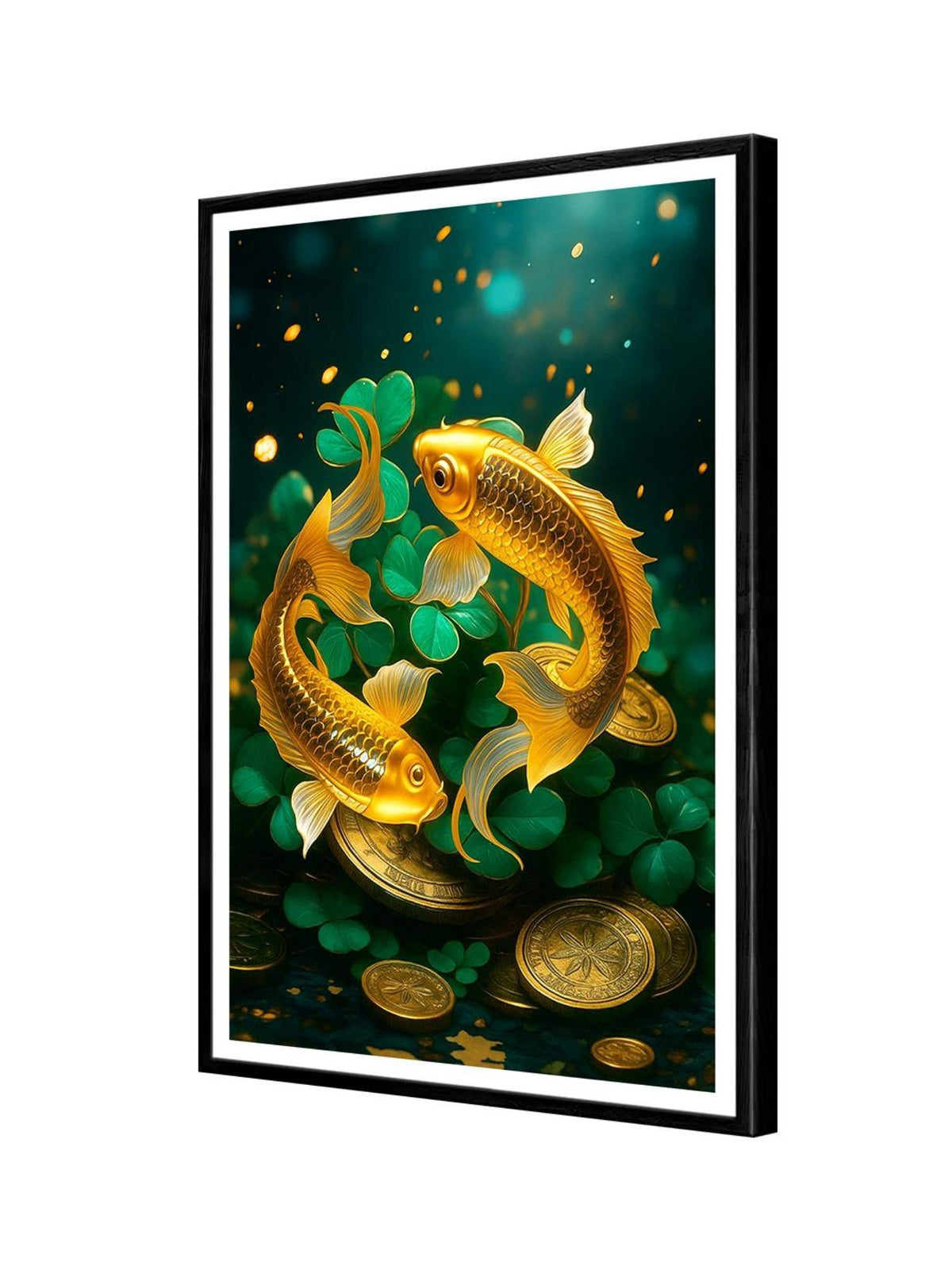 999Store Multi-Color Koi Fish with Lucky Coins and Clover Painting