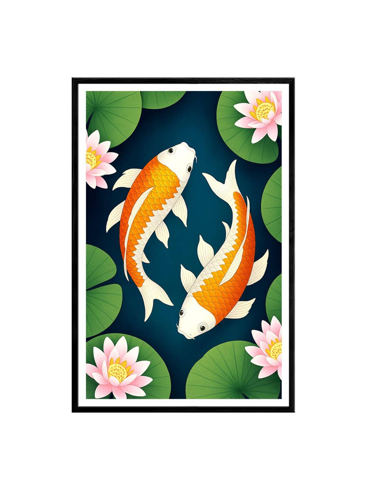 999Store Cartoon-Style Koi Fish with Lotus Flowers Painting