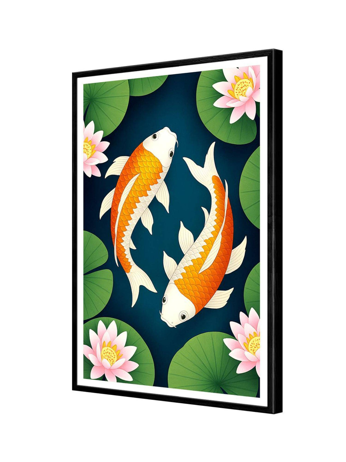 999Store Cartoon-Style Koi Fish with Lotus Flowers Painting