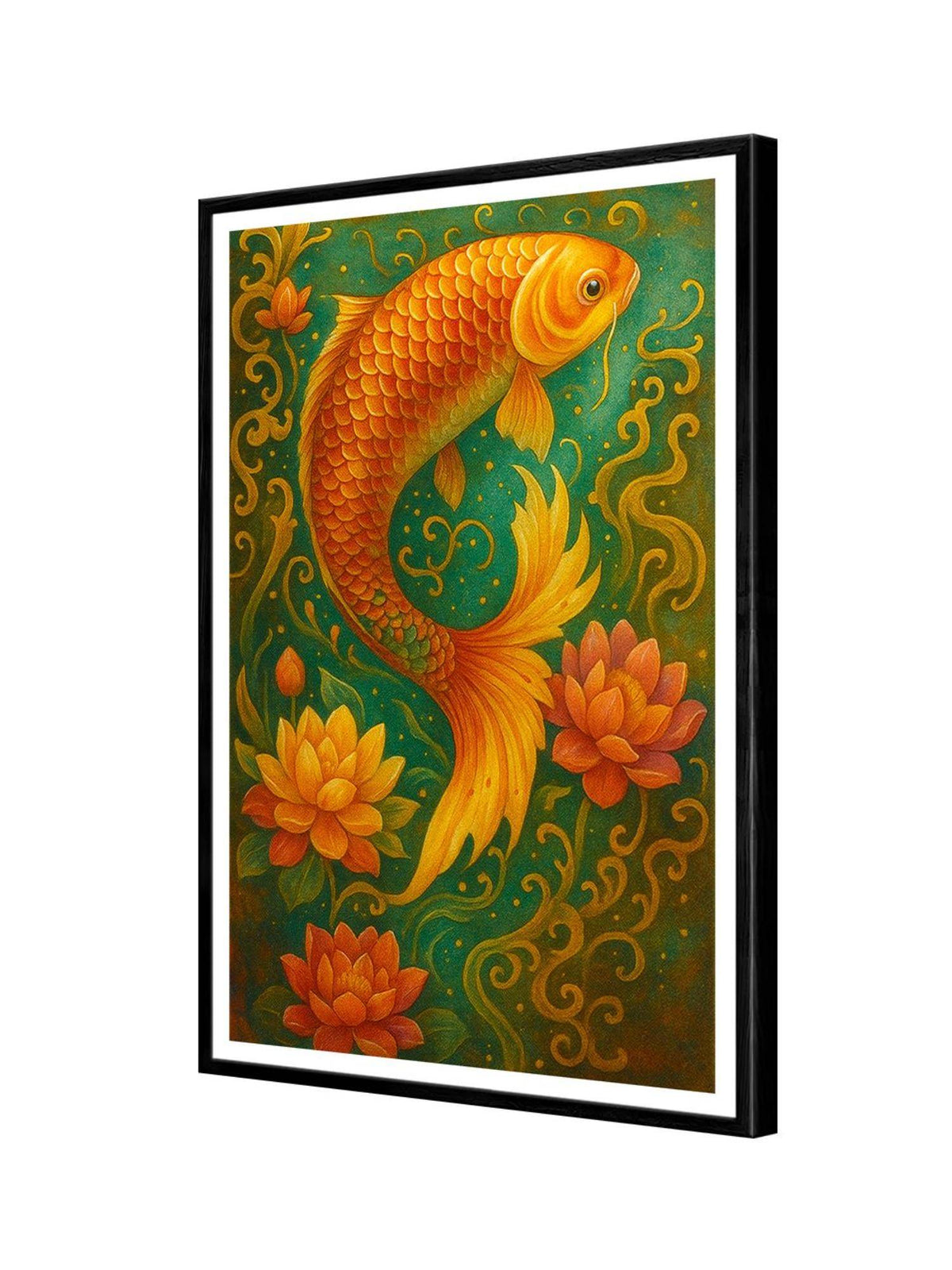 999Store Mystic Multi-Color Koi Fish with Lotus and Swirls Painting