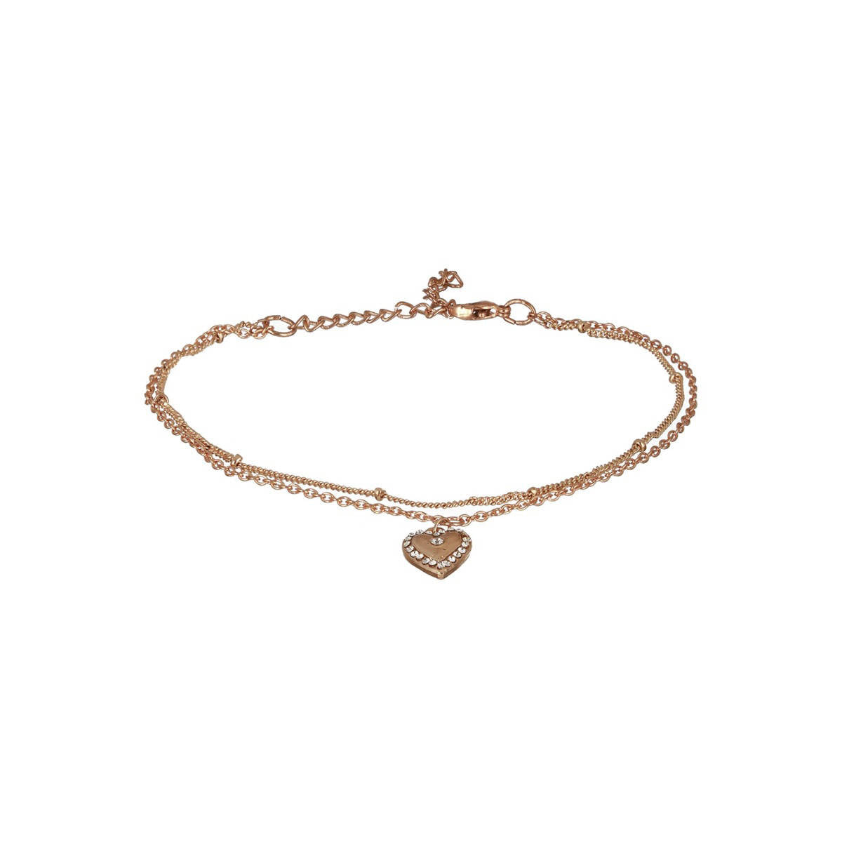 Aatmana Rose Gold Plated CZ Studded Layered Heart Charm Anklet