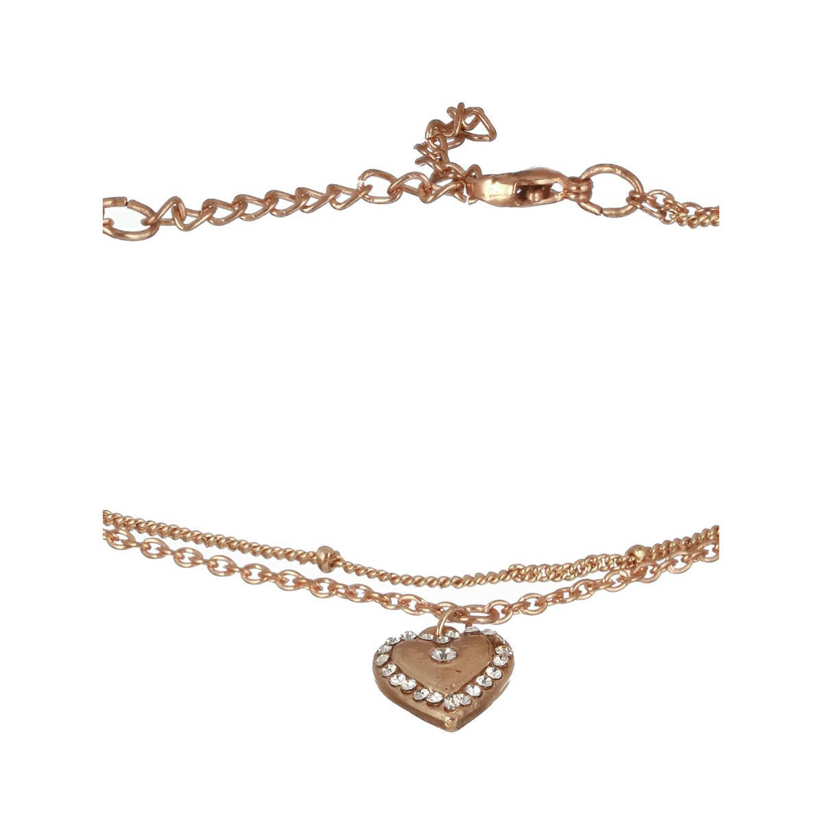 Aatmana Rose Gold Plated CZ Studded Layered Heart Charm Anklet