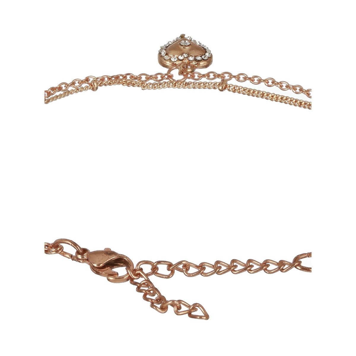 Aatmana Rose Gold Plated CZ Studded Layered Heart Charm Anklet