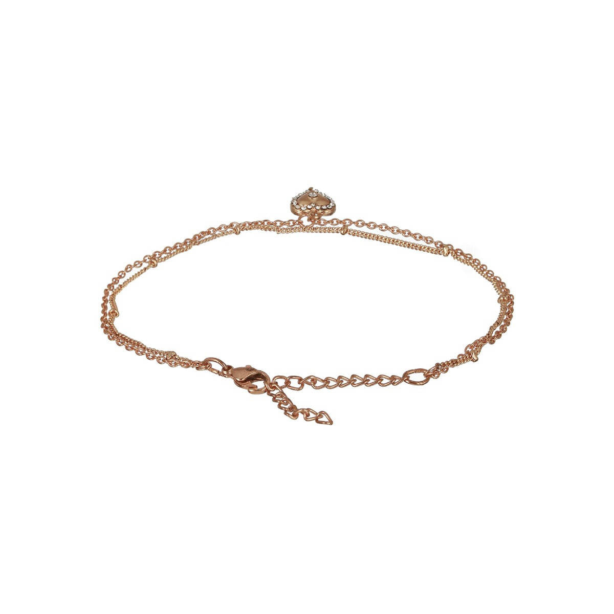 Aatmana Rose Gold Plated CZ Studded Layered Heart Charm Anklet